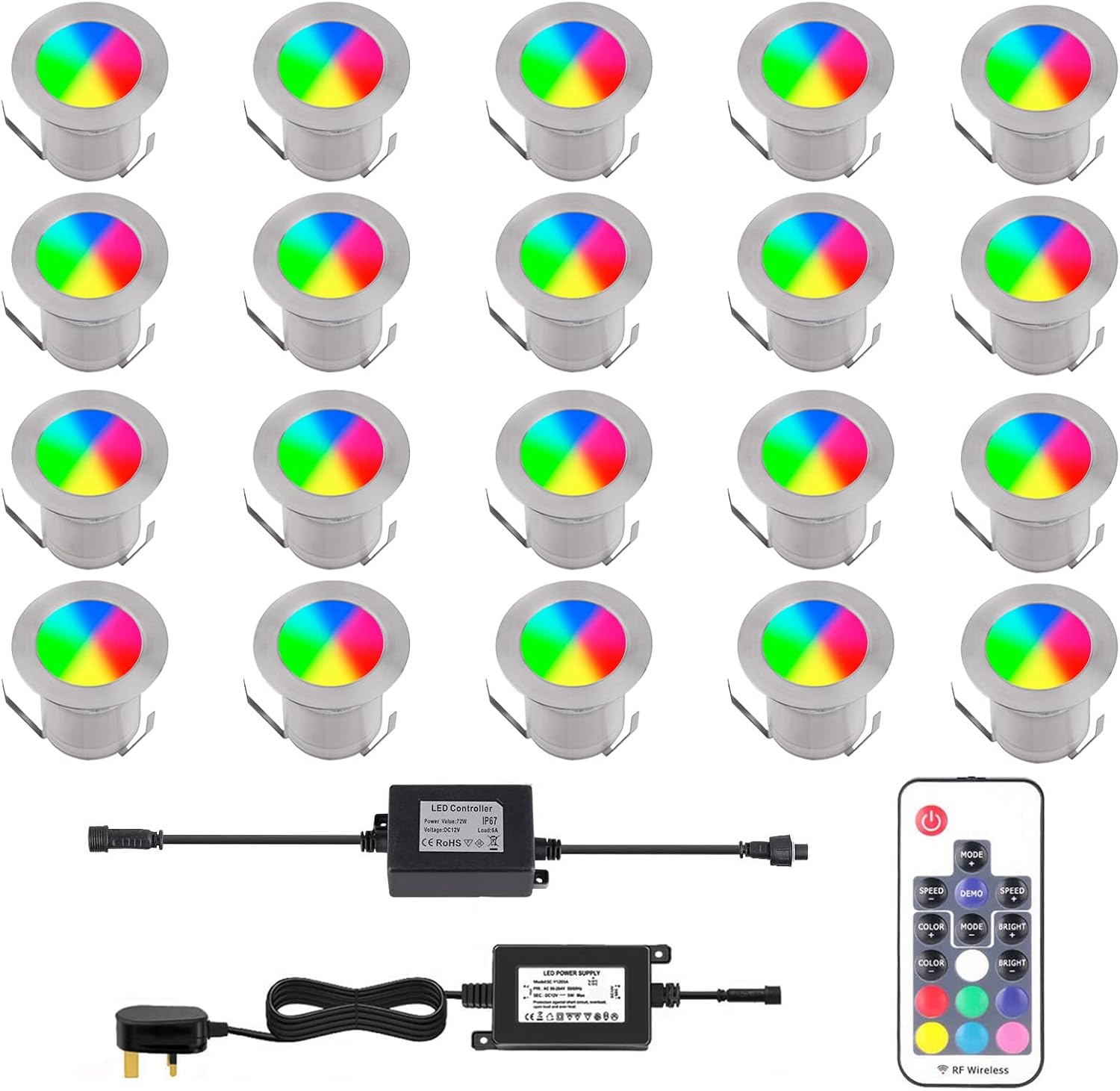 YZGWZLD Decking Lights Mains Powered 45mm RGB Color Changing Plinth LED