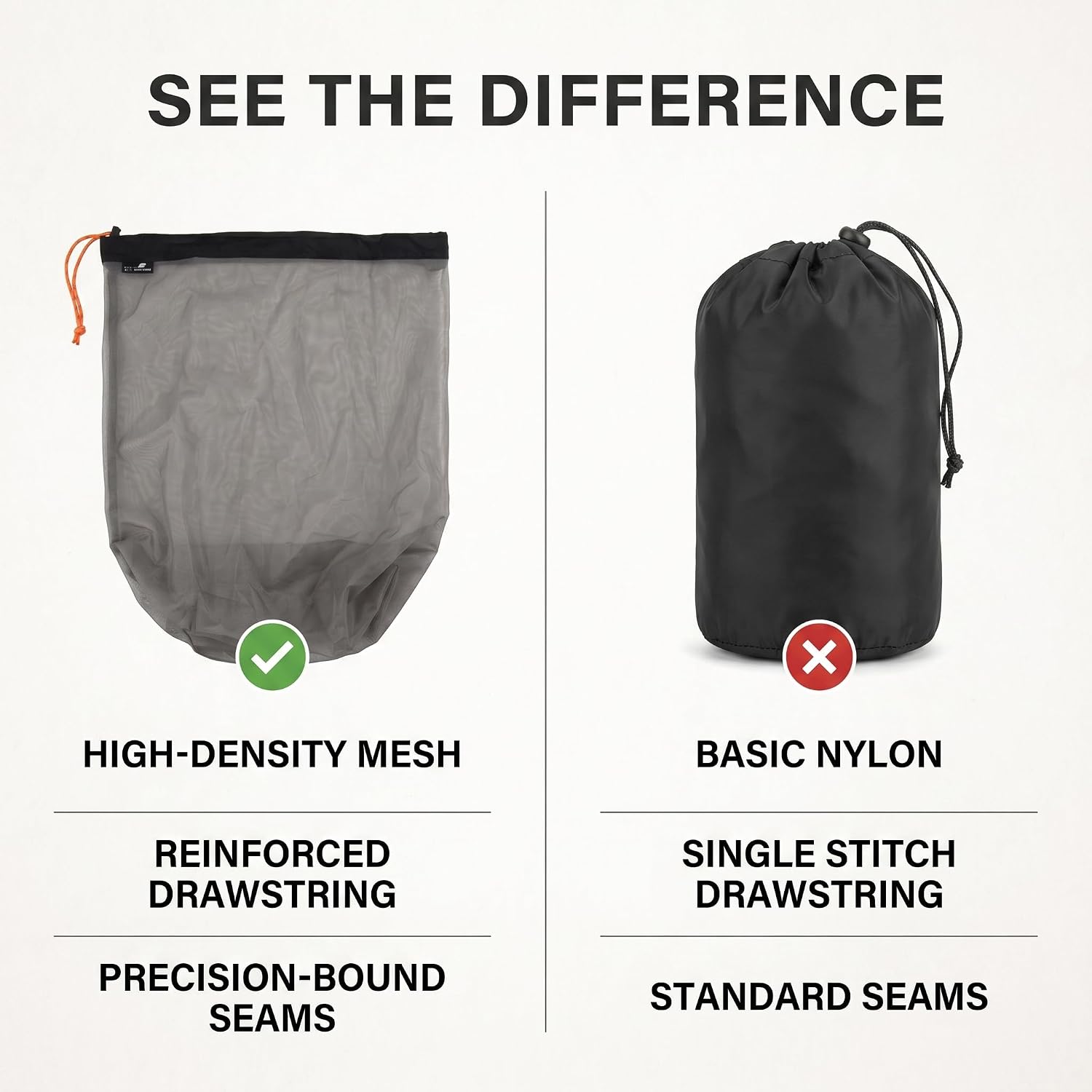 VGEBY Nylon Mesh Stuff Sack, XXL-Black, Drawstring Closure, Camping Hiking Travel Storage