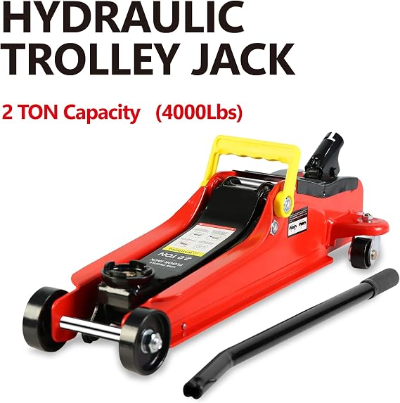 Red-1 2 Ton Low Profile Steel Racing Floor Jack - 3.3-15.2 Lift Range, Quick Lift Pump