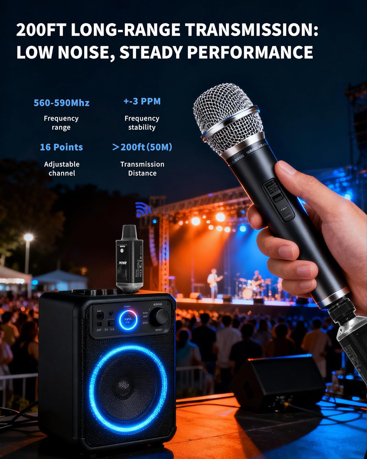 EROK Wireless XLR Transmitter & Receiver, 16-Channel 200FT Range Mic System Supports 48V Phantom Power, Adapter for Dynamic Mics/PA/Mixer (MW-6,Black)