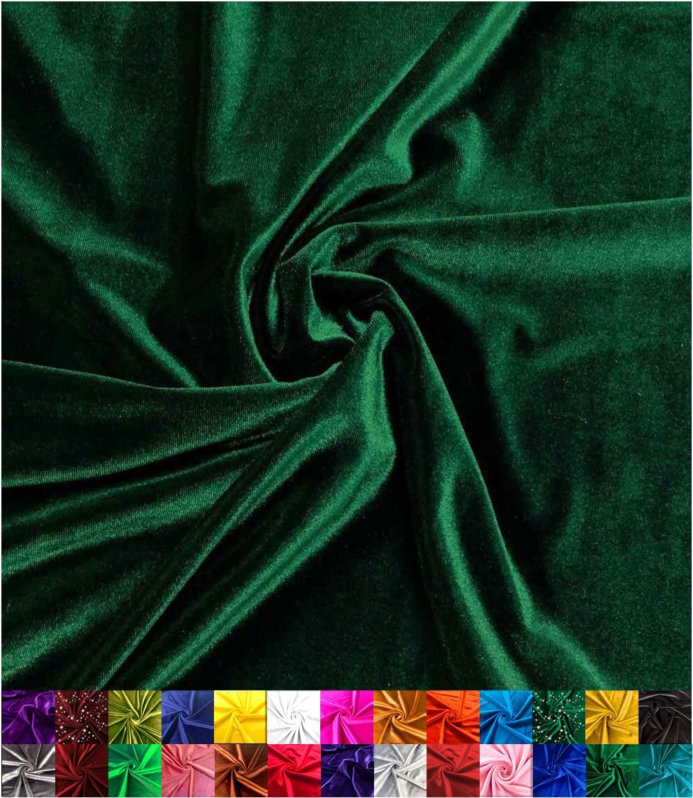Barcelonetta | Stretch Velvet Fabric | 90% Polyester 10% Spandex | 60" Wide | Sewing, Apparel, Costume (Hunter Green, 1 Yard)