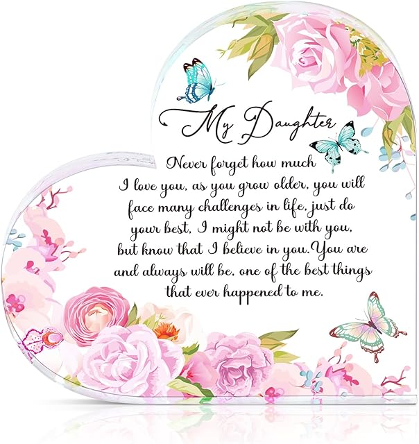 Daughter Gifts from Mum or Dad Acrylic Birthday Gifts for Daughter Heart Graduation Presents Never Forget How Much I Love You Inspirational Gifts Christmas Wedding Gifts with Card and Envelope