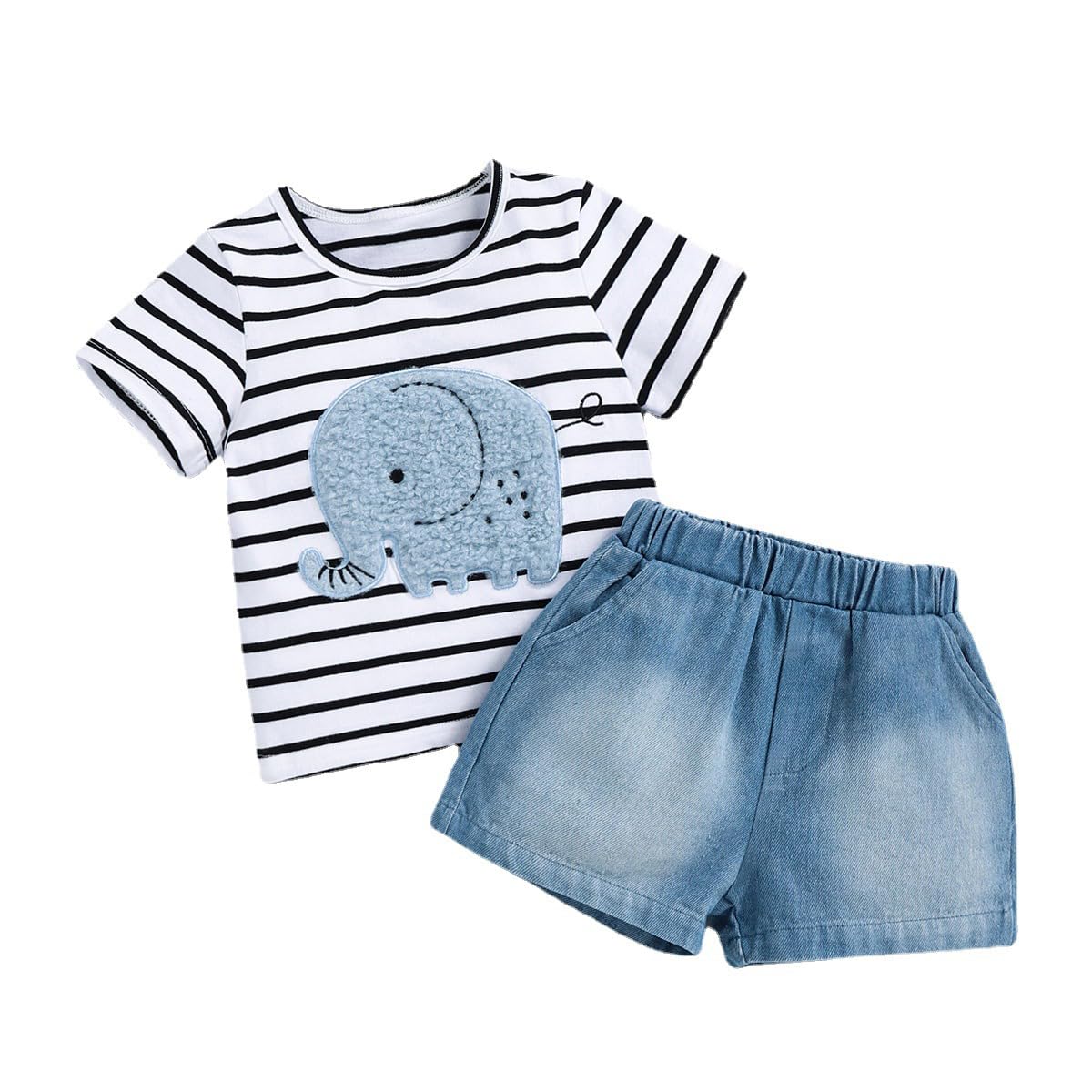 Little Baby Boy Clothes Short Sleeve Printed Cute Top+ Shorts Ripped Jeans 2Pcs Spring Summer Casual Set - 2