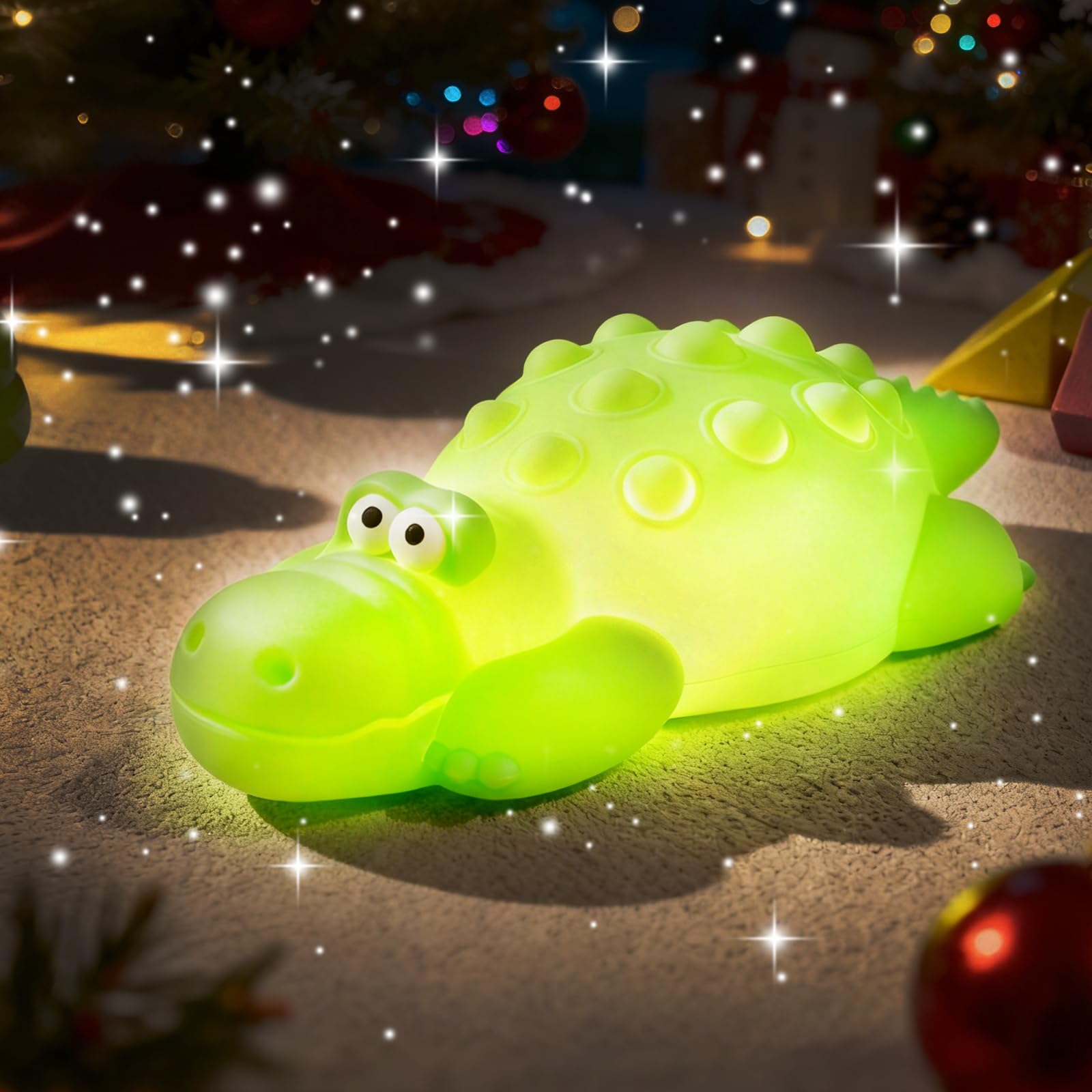 Squishy Crocodile Night Light for Kids,Unzip Novelty Animal Night Lamp,Silicone Dimmable Nursery Nightlight with 8 Soft Colors & Sleep Timer,90H Battery Rechargeable Bedside Touch Lamp,Gifts for Kids