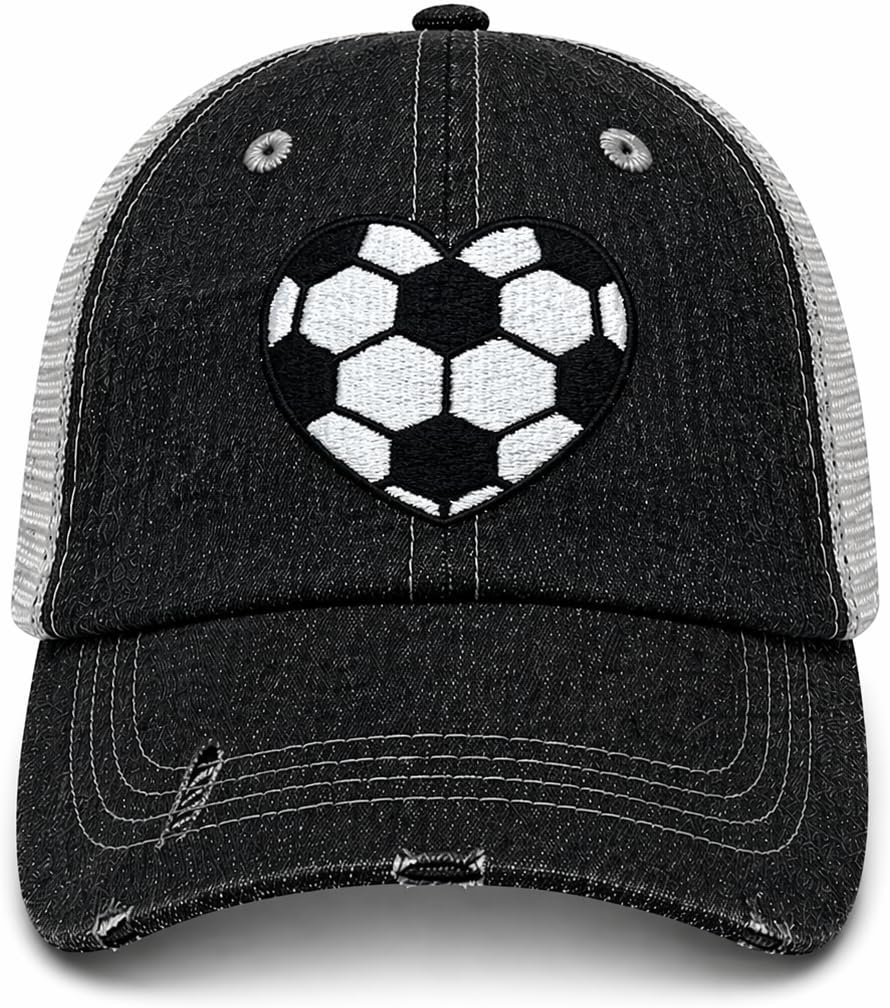 Womens Soccer Heart Hat | Gift for Soccer Mom | Soccer Player Hat 704 Dark Grey