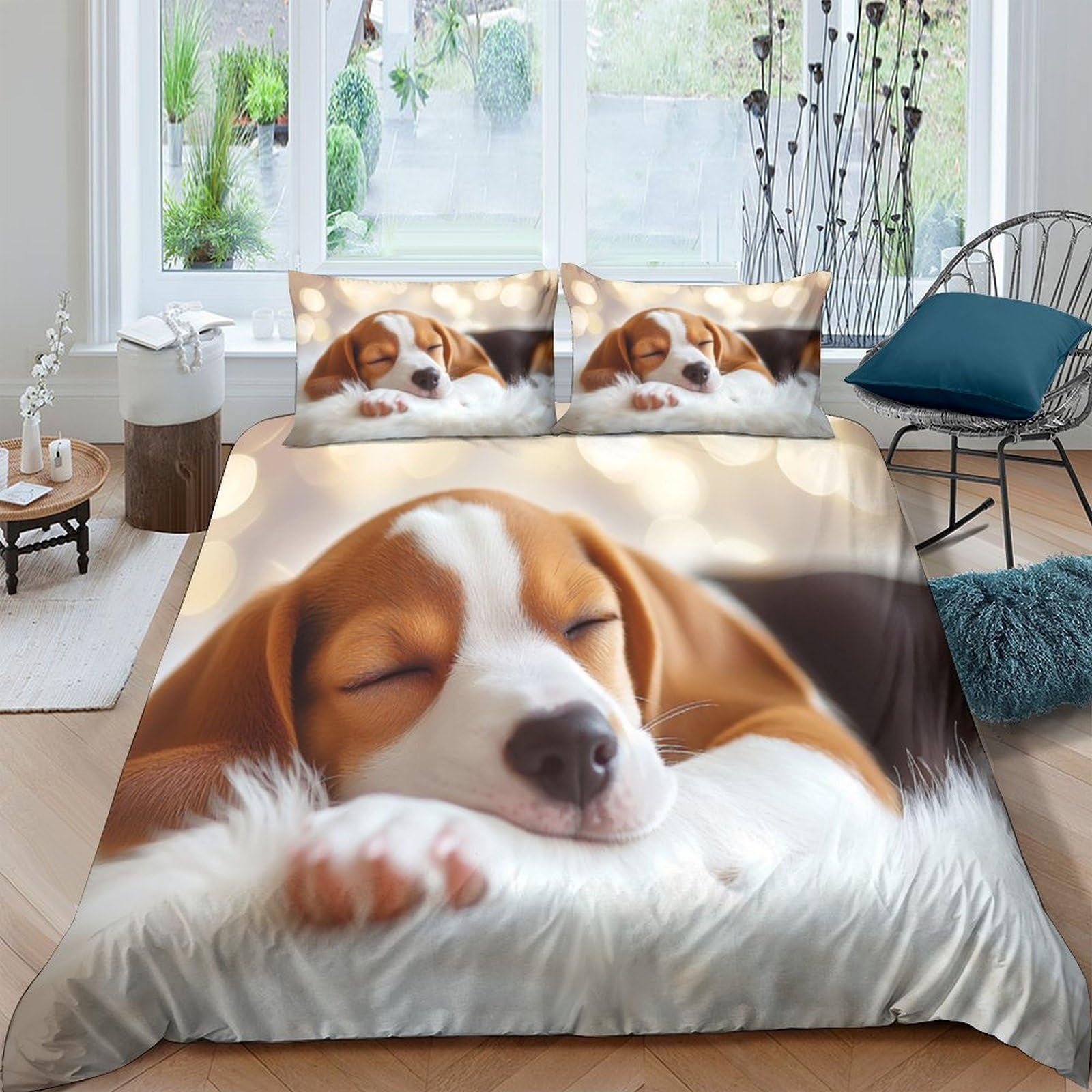 Ctjqhvkz Style-9 3D Printed Sleeping Beagle Fitted Sheet Microfiber Soft Breathable Puppy Dog Bed Sheet For Bedroom Guest Room Decor Single（135X200cm）