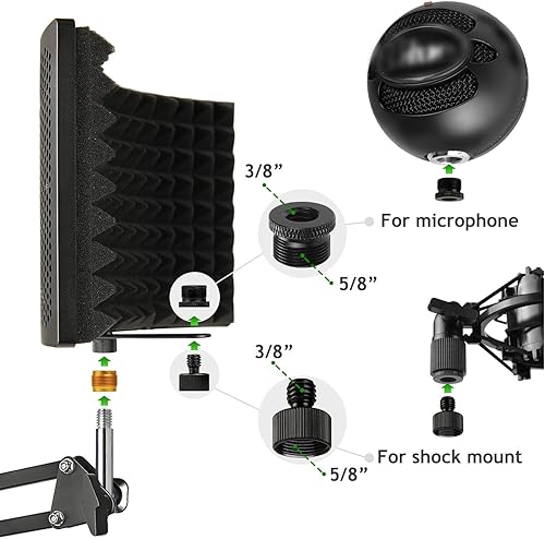 Miniatura 5 de Escudo de aislamiento de micrófono con soporte de micrófono y filtro pop, escudo de sonido plegable para la mayoría de equipos de grabación de
