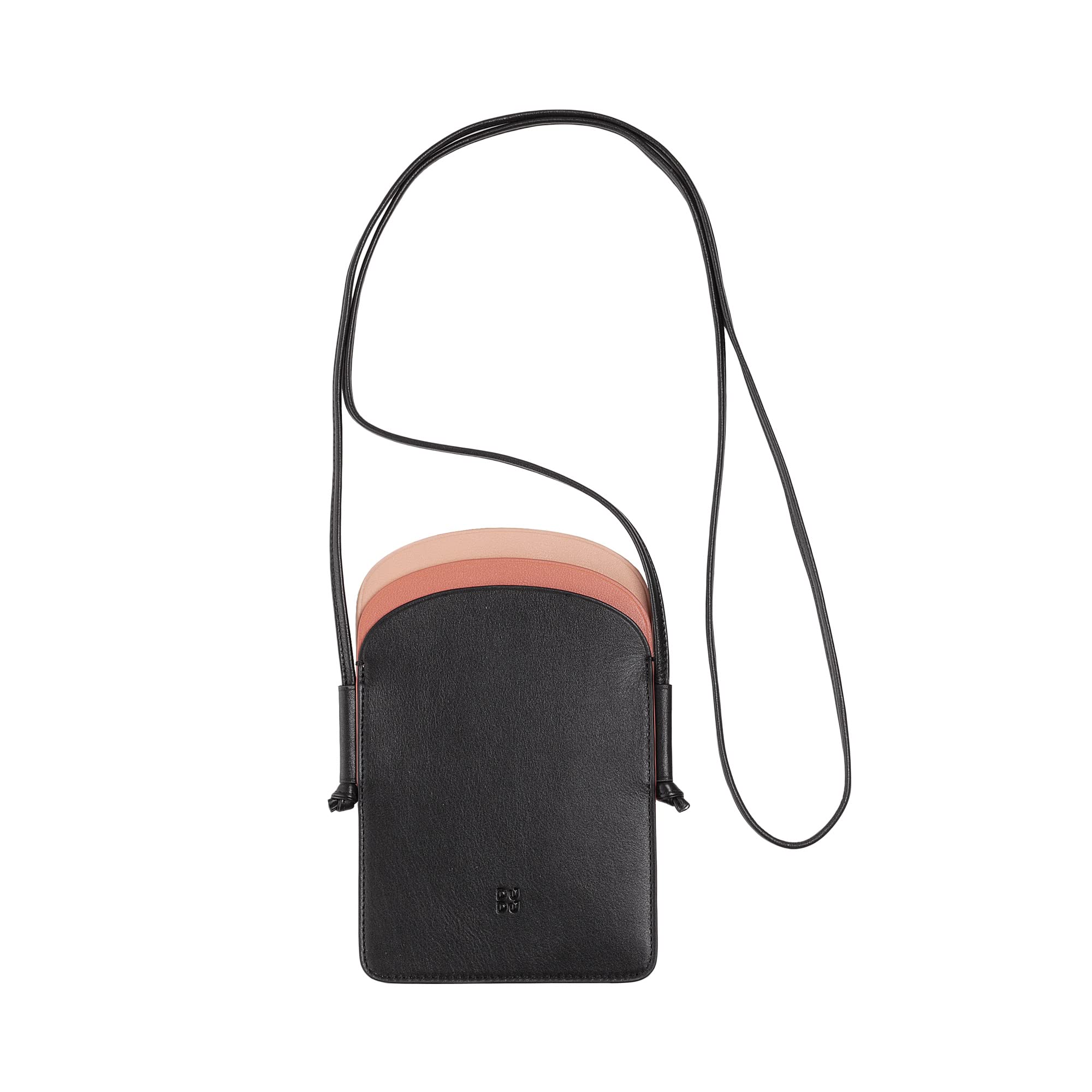 DUDU Porta Cellulare da Collo Donna in Pelle, Doppia Tasca Porta Smartphone, Tasca Porta Tessere, Tracolla Laccio Regolabile Nero