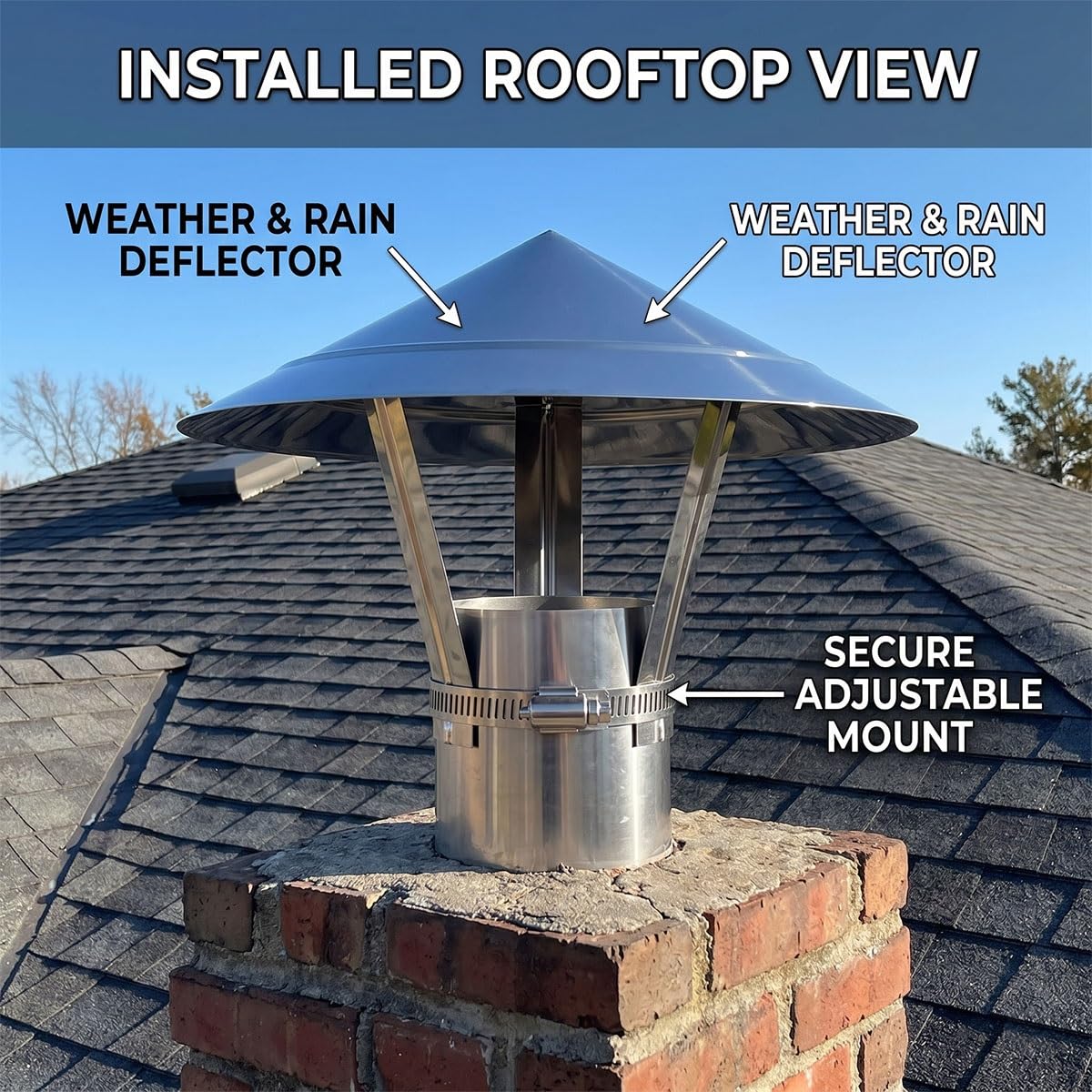Sombrerete de Chimenea Ajustable Acero Inoxidable Tapa de Lluvia Caperuza Salida Humos Protector para Tubo de Estufa Ventilación de Techo Cubierta de Escape Exterior(150mm)