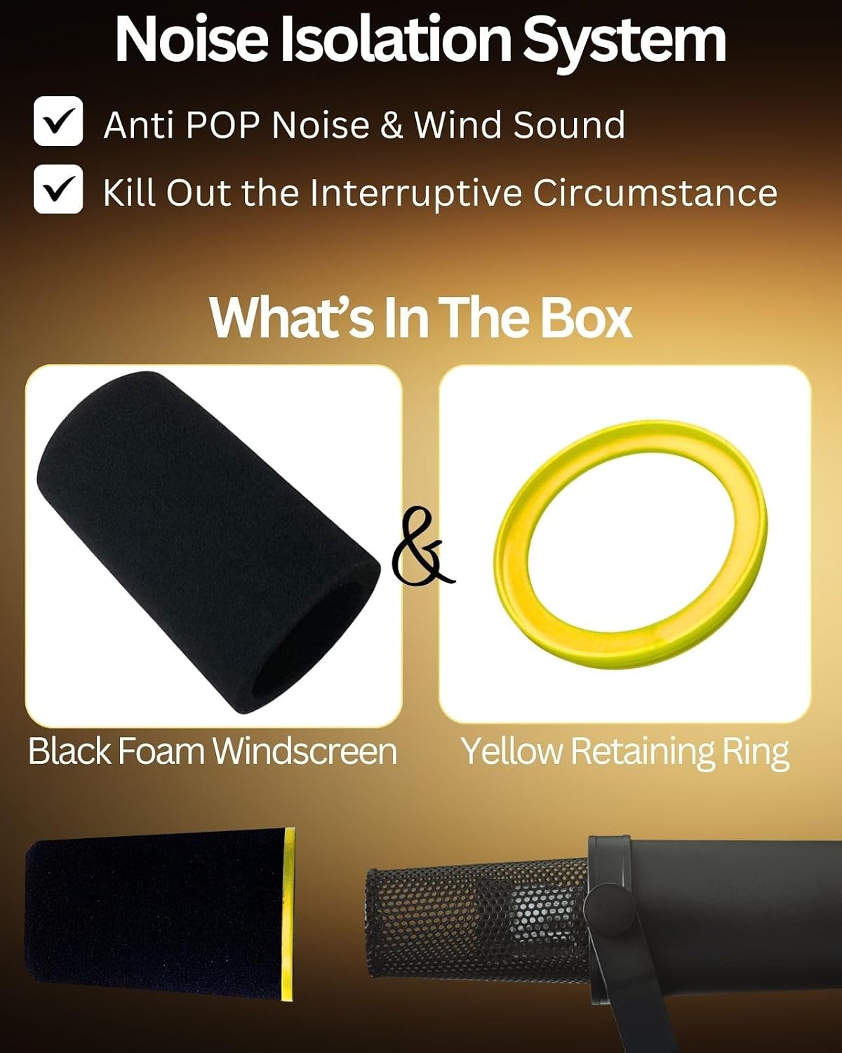 Black Mic Cover with Yellow Ring for Shure SM7B/SM7dB image 3
