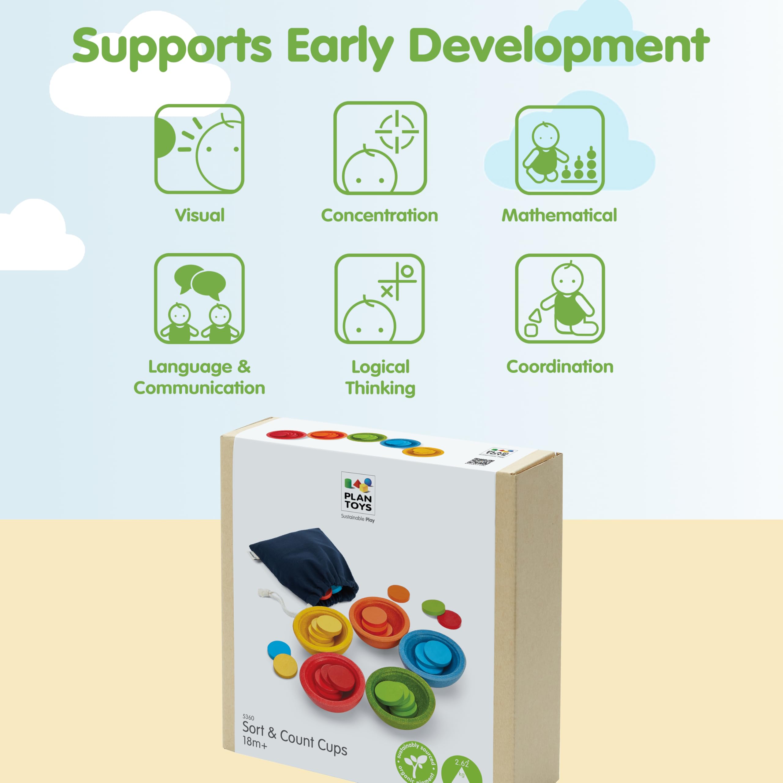 Amazon.com: PlanToys® Wooden Sort & Count Cups Montessori Math Toy