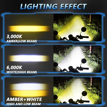 MONDEVIEW Motorcycle Auxiliary LED Light Kit Driving Spotlights Fog Lights with Mount Brackets Wire Harness Waterproof, Amber/White High & Low Beam, Compatible with Motorcycles, ATVs, and UTVs, 2PCS