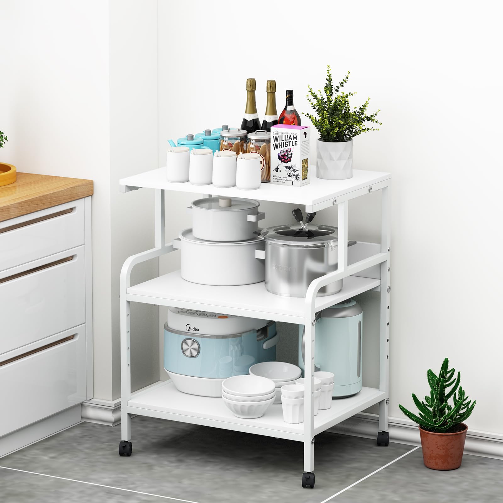 Arbuxzuy Soporte grande para impresora con estante de almacenamiento, carrito de impresora de 23.6 pulgadas de ancho x 18.9 pulgadas de profundidad con ruedas, mesa de impresora móvil de 3 niveles