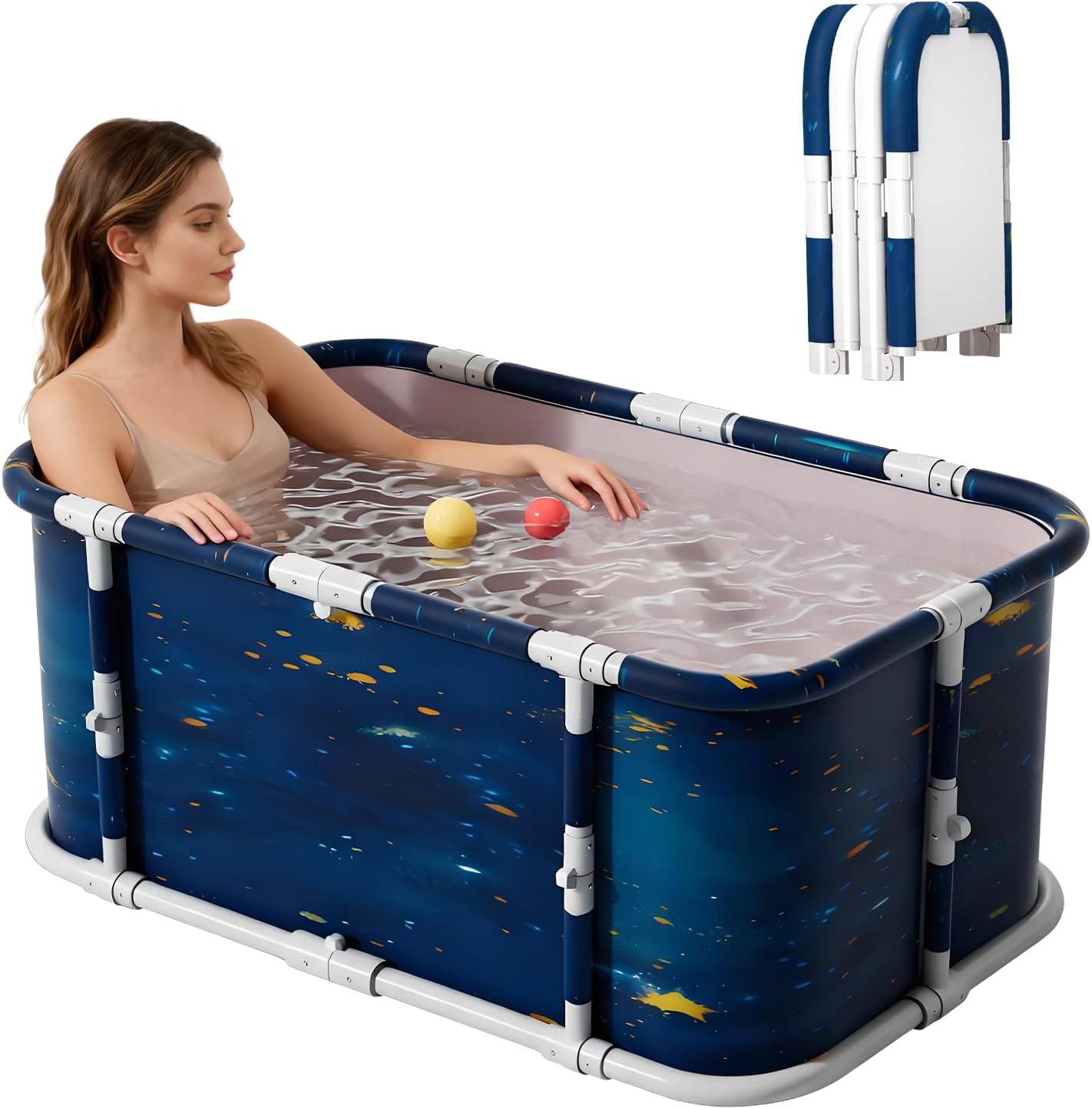 Simcat 45" Large Portable Foldable Bathtub Adult, Separate Family-Friendly SPA Therapy Tub Soaking, Hot SPA/Ice Bath Tub (Cosmic planets)