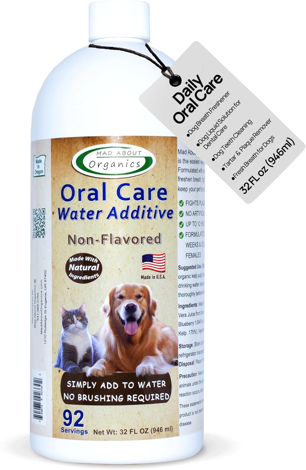 Oral Care Water Additive for Cats & Dogs – Gentle Dental Support – Reduces Breath Odors, Promotes Gum Health – No Brushing – Convenient for Daily Use, Non-Flavored, 32 FL oz Oral Care Water Additive for Cats & Dogs – Gentle Dental Support – Reduces Breath Odors, Promotes Gum Health – No Brushing – Convenient for Daily Use, Non-Flavored, 32 FL oz