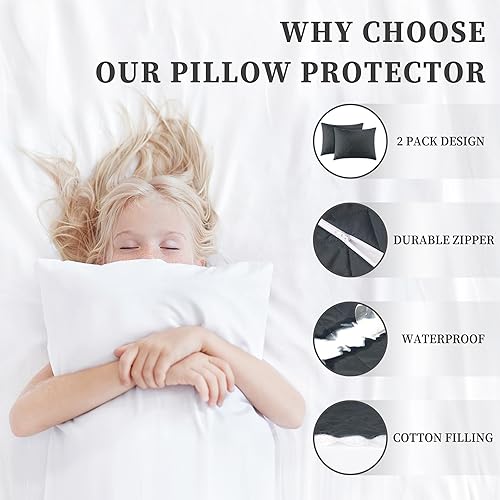 Miniatura 2 de Safe and Sound Paquete de 2 protectores de almohada, tamaño Queen, funda de almohada impermeable con cremallera, transpirable, suave, silencioso,