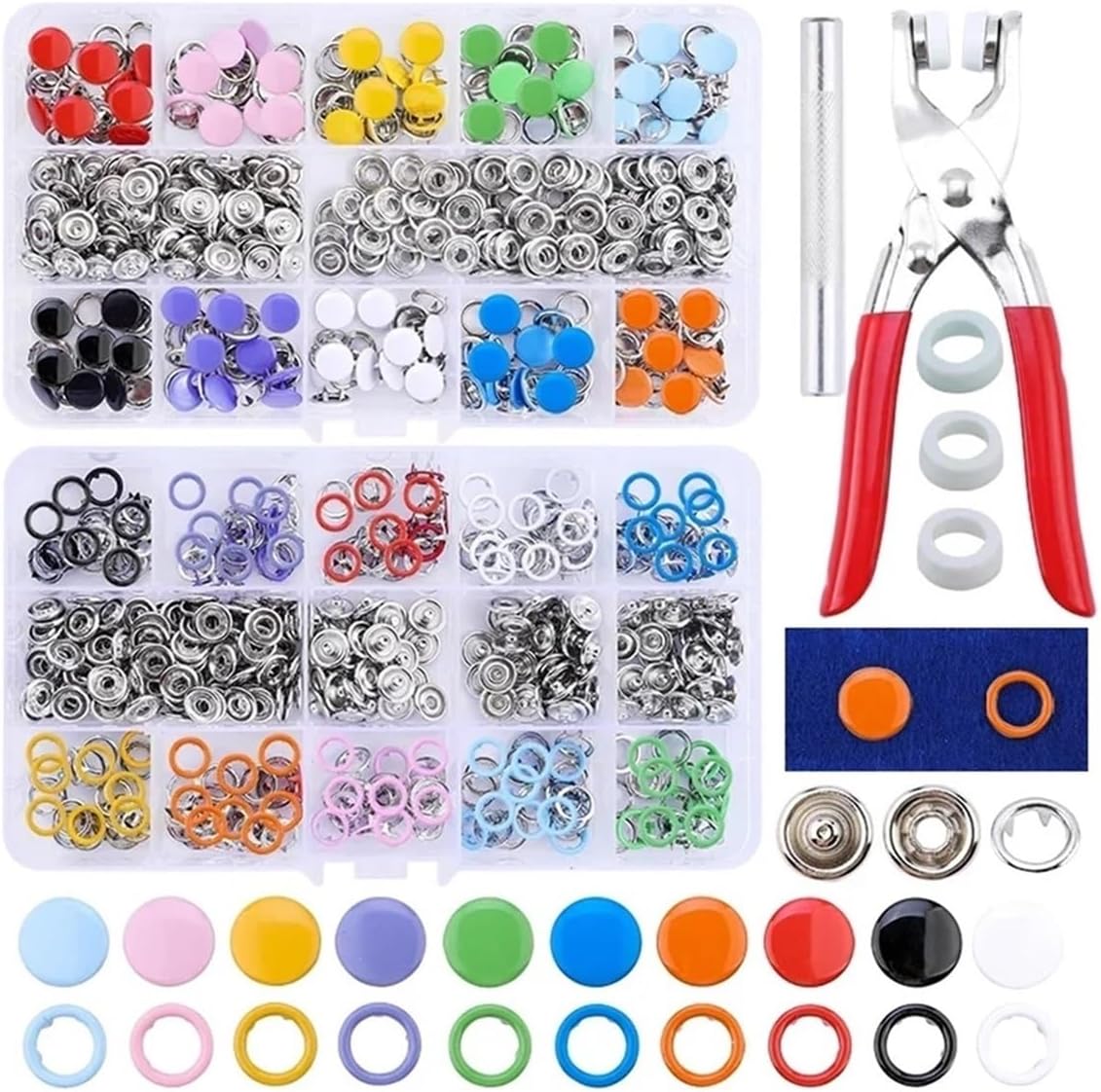 Snaps for Sewing 100/200Set Snap Fasteners Kit Tool Metal Buttons Rings with Fastener Pliers Press for Clothing Sewing10 Colors for DIY Sewing Projects,Garment Repairs(Mix-800pcs-200set)