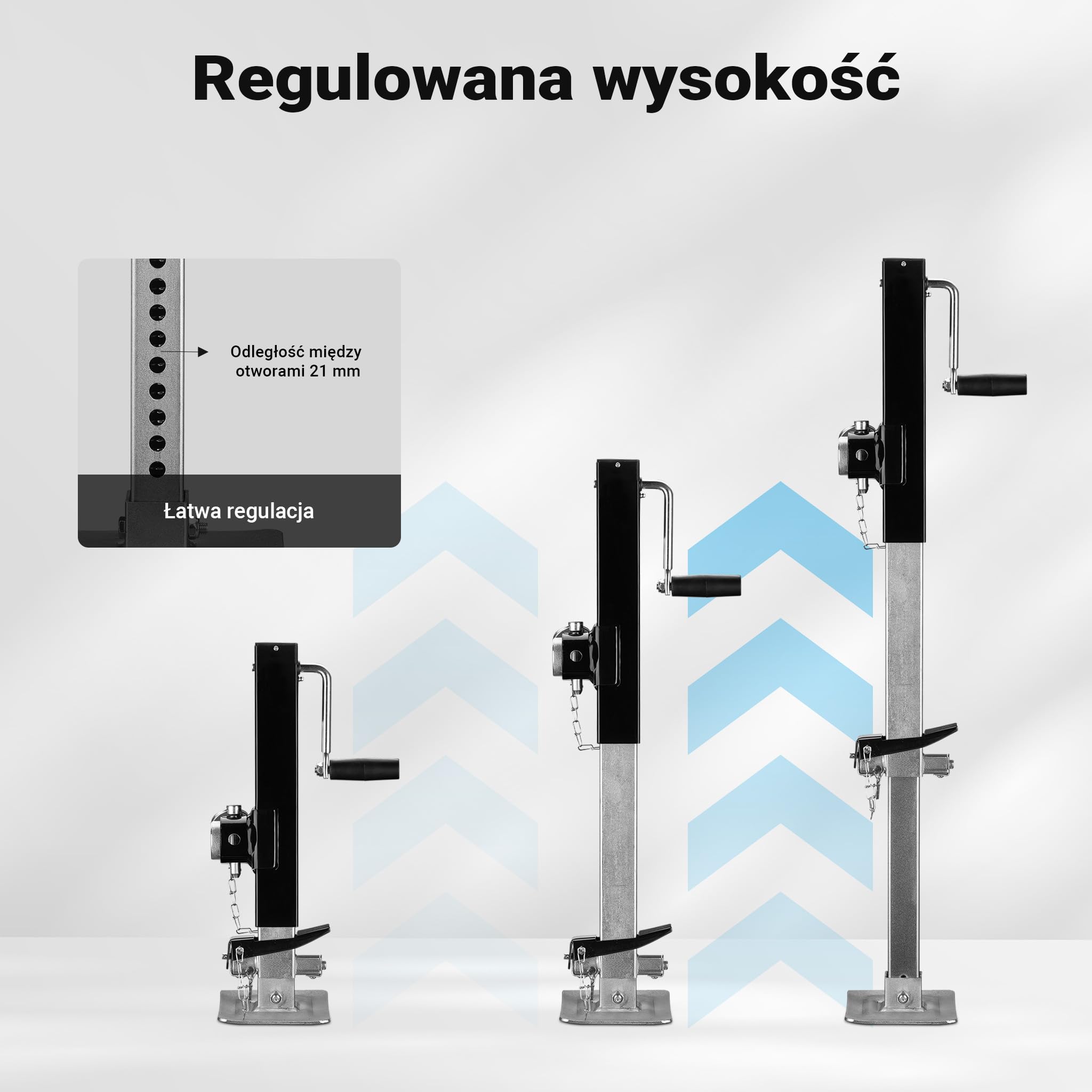 Wiltec Podpora o nośności do 900 kg z korbą boczną do regulacji wysokości i uchwytem na rurę, postojowa do przyczepy kempingowej