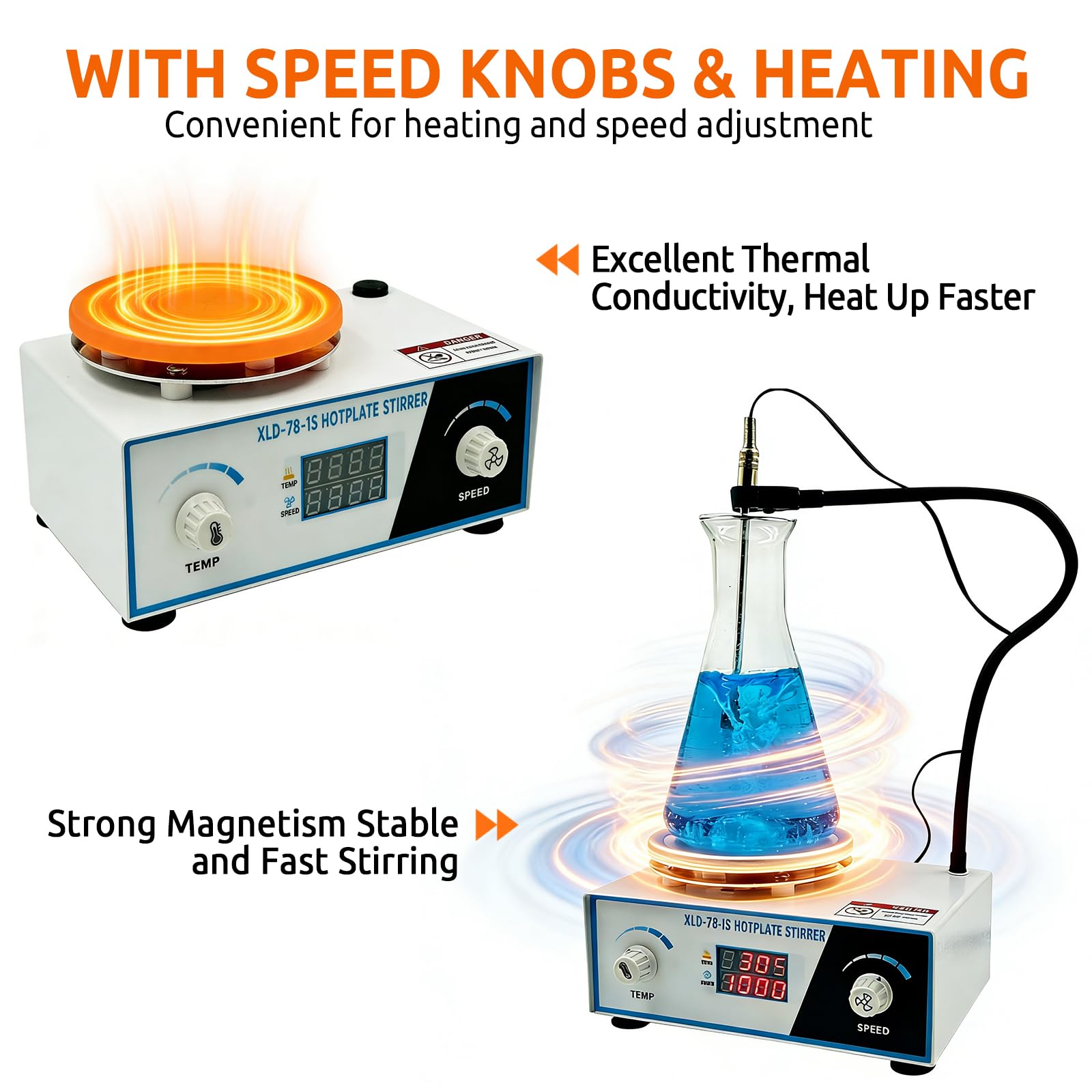 Agitatore Magnetico con Piastra Riscaldante, Display Digitale 700-2600 RPM | Capacità 2L, Mixer da Laboratorio 100℃ 180W, Agitatori da Laboratorio Asta Supporto Sensore Pieghevole, Controllo a Manopole