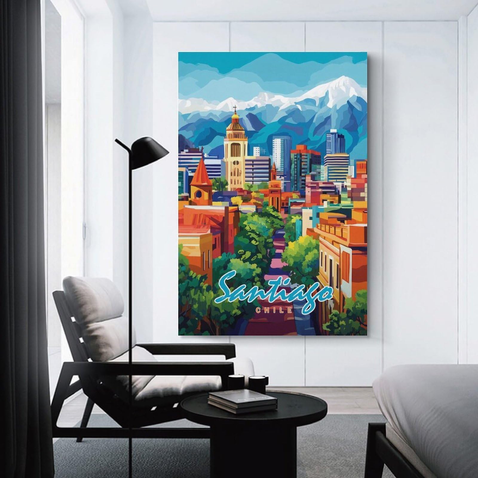 Junmoney Santiago, Chile Cityscape(2) Decorative Wall Artwork, 24x36inch(60x90cm), for New Homes, Bedrooms Or Workspaces, Gift Idea for Housewarming And Birthdays