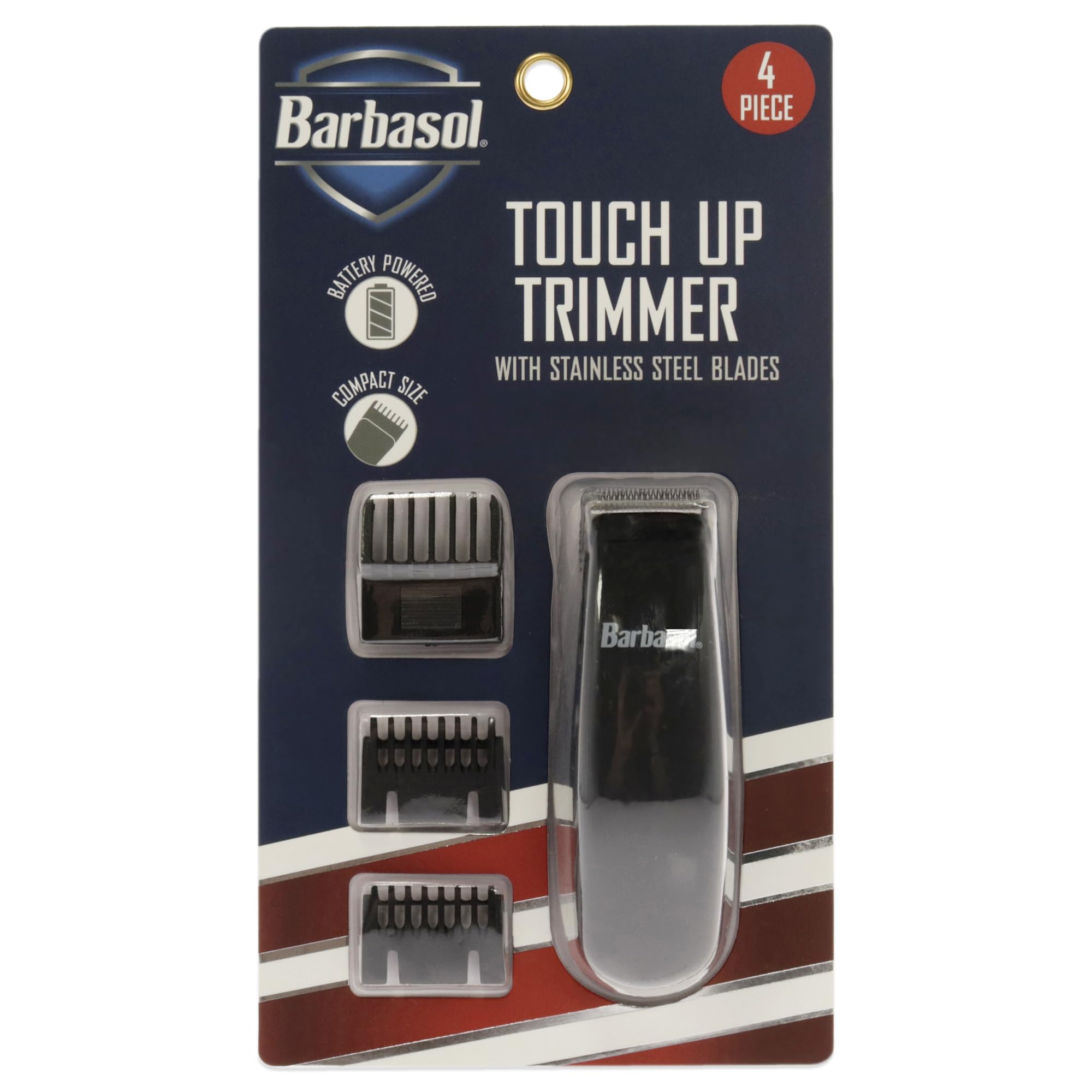 Barbasol Touch Up Trimmer for Men, Compact Electric Xtreme Precision Beard and Hair Trimmer with Stainless Steel Blades & 3 Guide Combs (3, 6, 10mm), Wireless, AA Battery Powered (not Included)