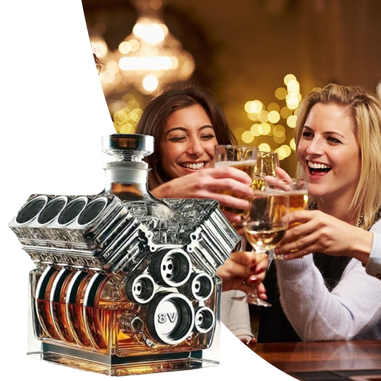 Motorrad-Motor Whisky Dekanter Aus Glas - Einzigartige Spirituosen-Flasche Für Bar-Deko Und Sammler