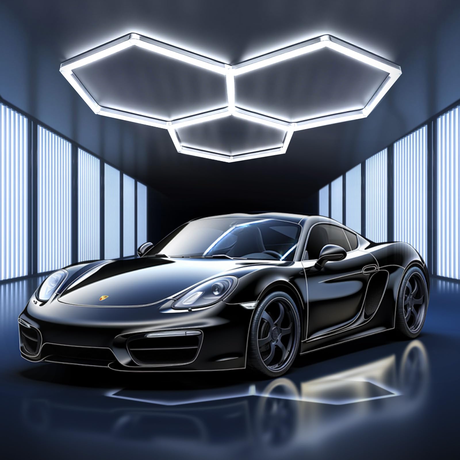 Plafoniera LED esagonale,3 Hexs Illuminazione per garage Illuminazione per officina LED, luci tubolari collegabili 6500K per salone auto, autolavaggio, officina, magazzino, seminterrato, esposizione