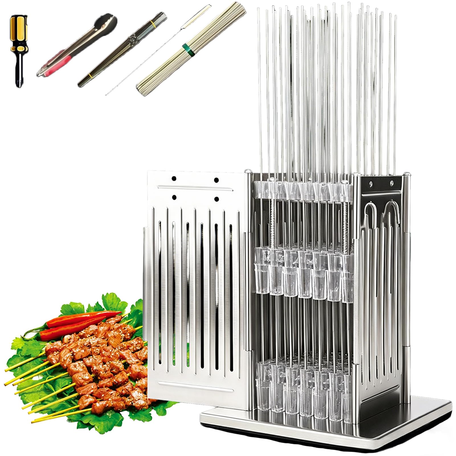 FHRKA Kebab Maker Box, 49 Holes Skewer Kebab Machine, 1-10cm Adjust Meat Skewer Length Satay BBQ Meat Skewers Maker for Kitchen Camping Picnic