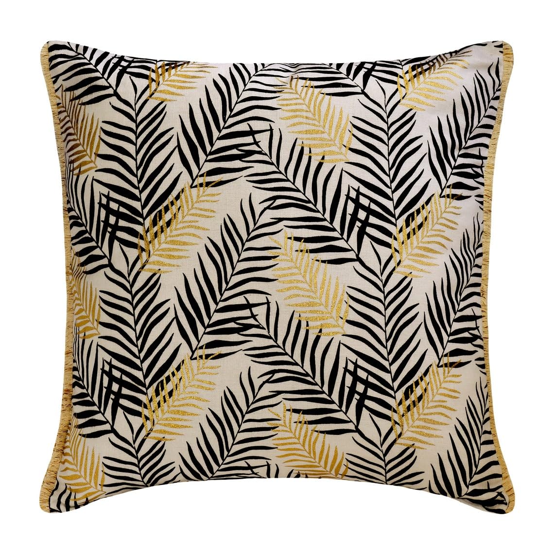 The HomeCentric Decorative Black 45x45 cm (18"x18") Cushion Covers, Cotton Leaf, Foil & Lace Cushion Covers, Nature & Floral Pattern Contemporary Style - Leave A Gold โ image 1