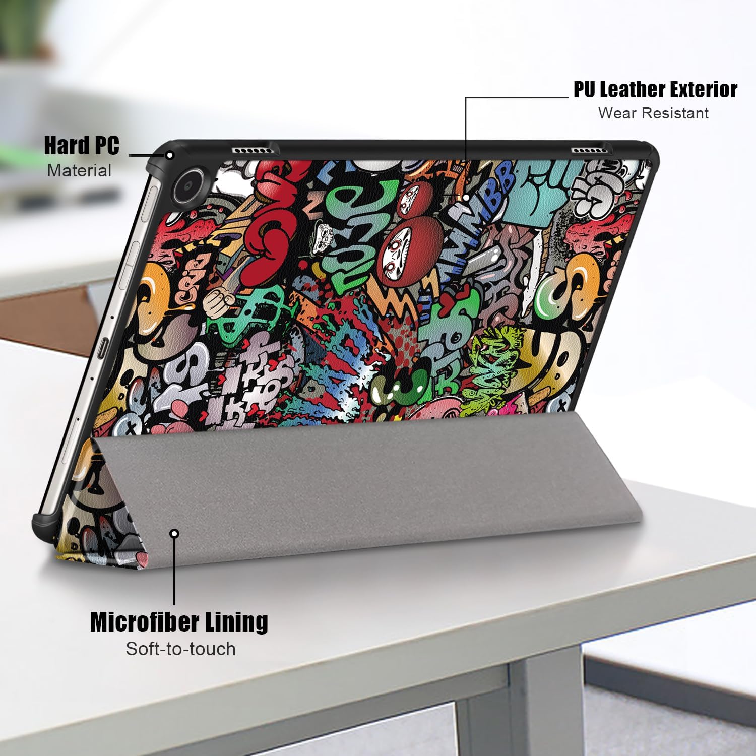 Case for Amazon Fire Max 11 Tablet (13th Generation, 2023), Techcircle Slim Lightweight Trifold Stand Magnetic Hard Shell Flip Cover PU Leather Protective Folio Book Cover, Graffiti