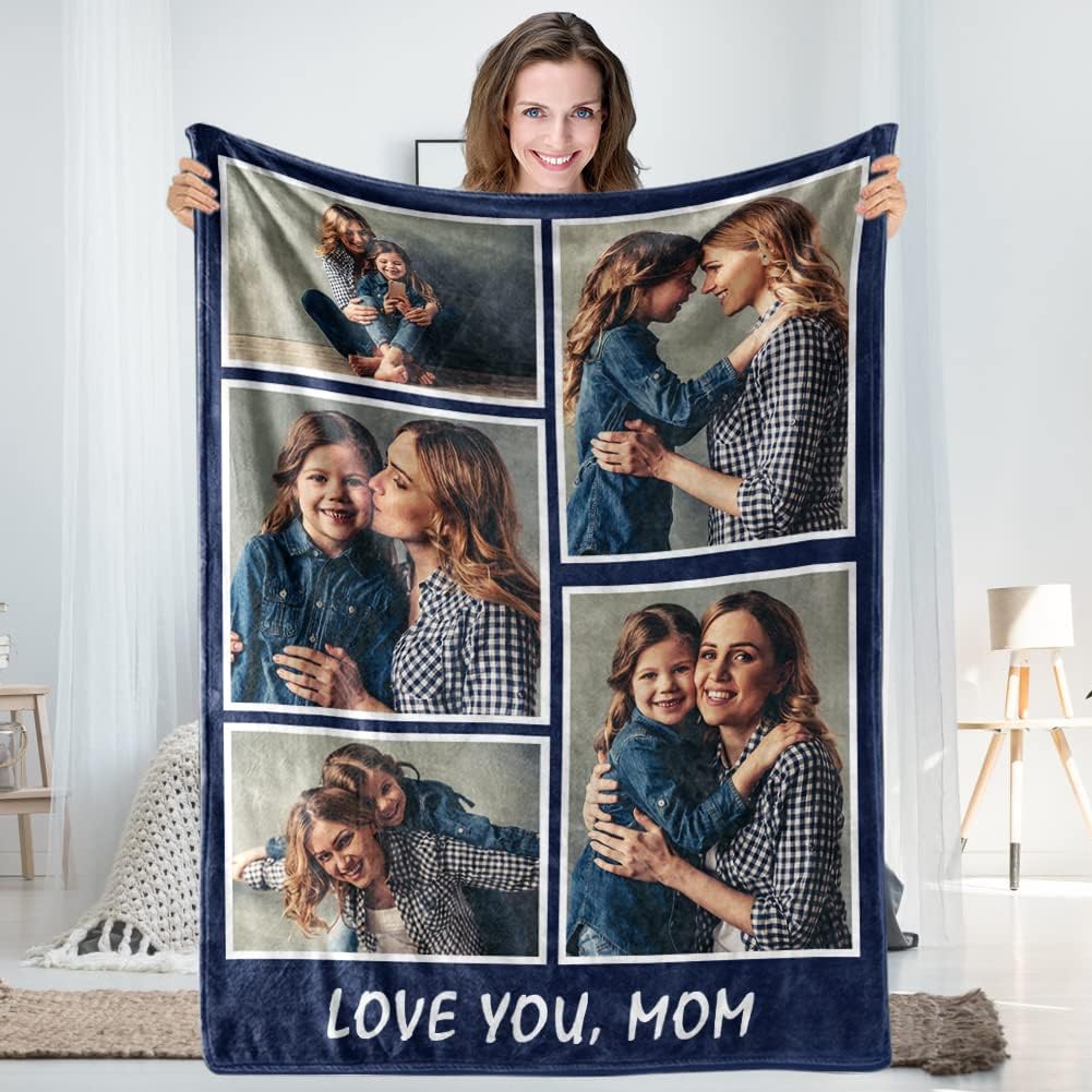 TinyName Ships Next Day, Personalized Gifts for Mom, Custom Blankets with Photos Text Customized Fleece Picture Blanket for Mom Grandma Christmas Mother Day Birthday Gifts