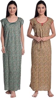 CIERGE Women's Cotton All Over Flower Printed Sleeveless Maxi Nighty (Pack of 2) Price In India