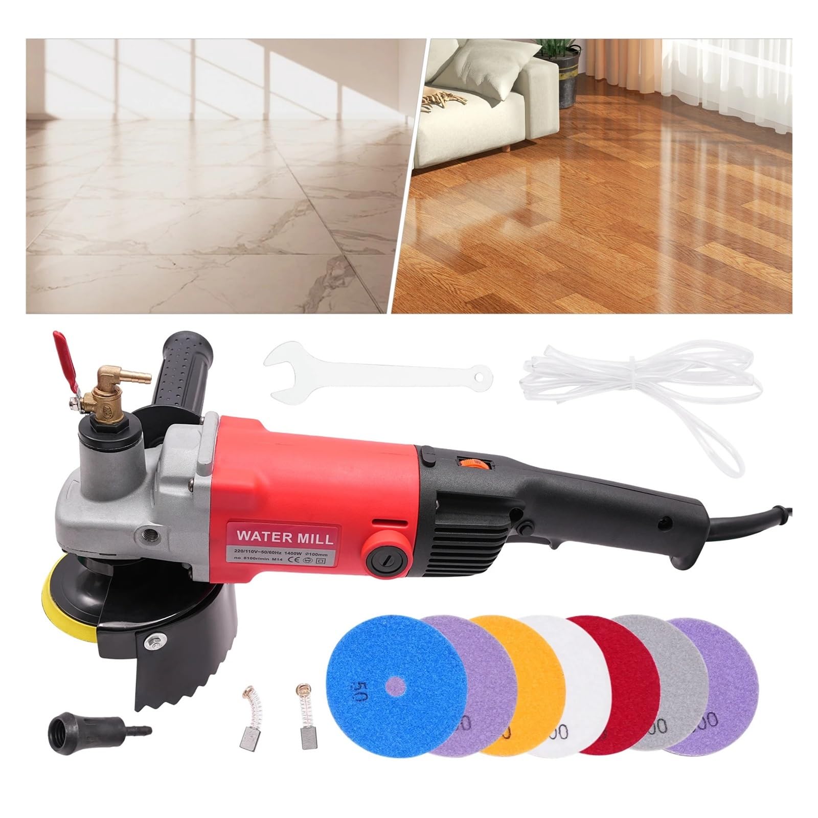 Herramientas Profesionales de Pulido Pulidora húmeda de 1400 W con Velocidad Variable for Piedras, cerámica, Vidrio, baldosas, etc
