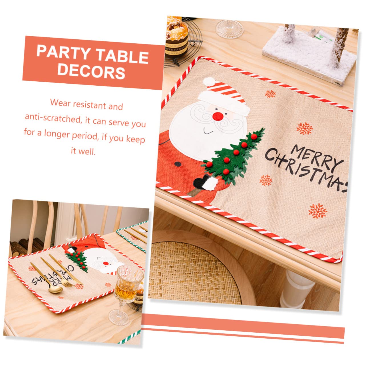 TOPBATHY 5 Piezas Decoración Navideña Mantel De Papá Noel Manteles Individuales De Algodón Tapete De Mesa De Comedor De Navidad Manteles De Cocina Manteles De Navidad Rojo Tela