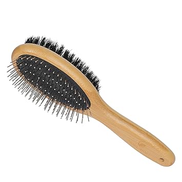 Dog & Cat Brush Slicker Grooming Combo Double Sides Elegant Bristle & Round Pin Detangles & Softens Coat for Shedding Short Medium Long Hair Remove Loose Hair, Fur & Dirt