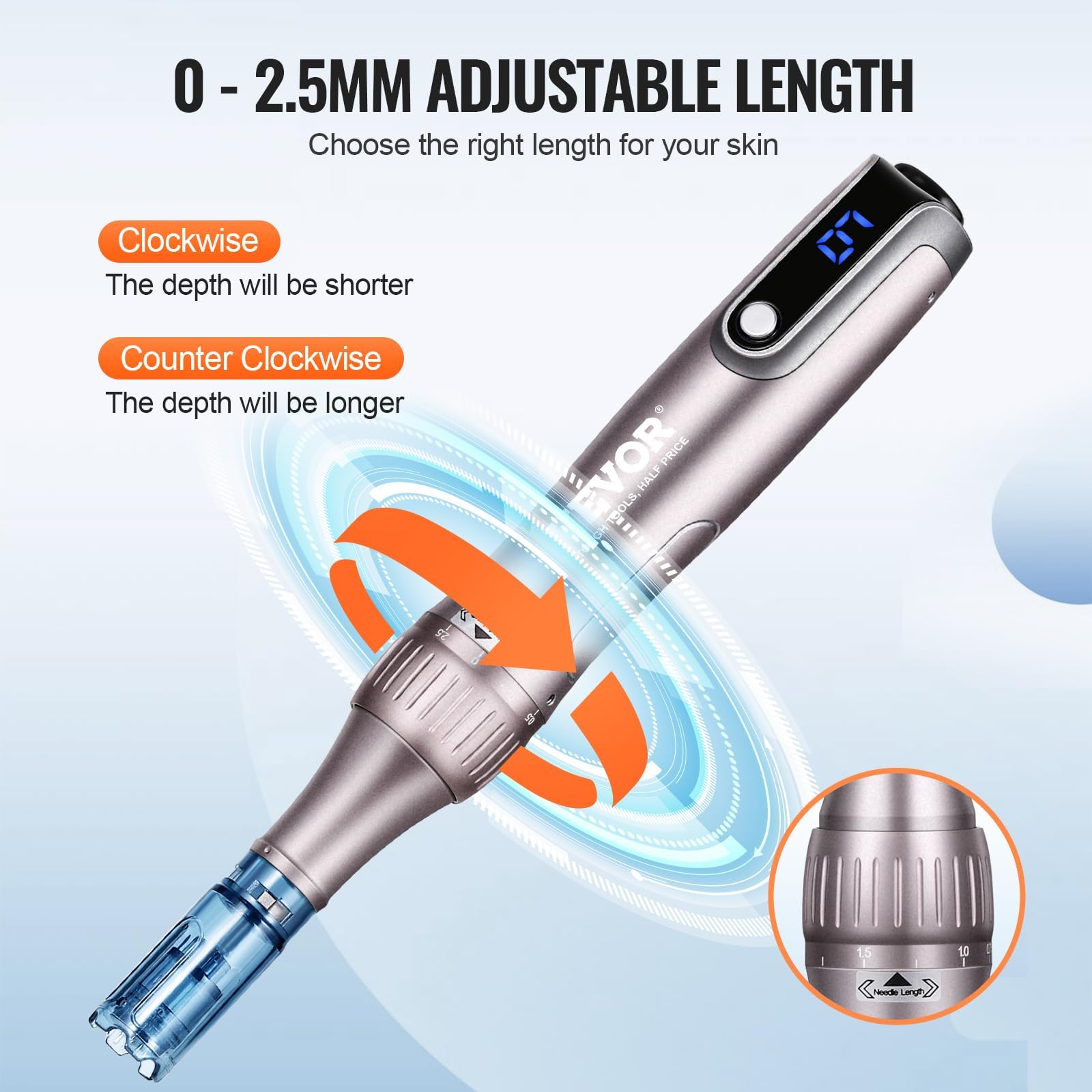 Professionelles Schönheitswerkzeug, kabellos, M8S, elektrisch, mit 12 Teilen, 6 variable Geschwindigkeiten mit LCD-Anzeige und einstellbarer Funktion, 0-2,5 mm