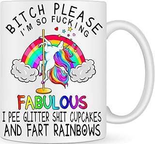 I am Fabulous Unicorn Coffee Cup - Novelty Rude Gifts - Personalised Coffee Mug Funny Gifts for Women - Gay Best Friend Gift - Joke Gifts Funny Mugs for Work Colleagues - Birthday Gifts for Her Bestie