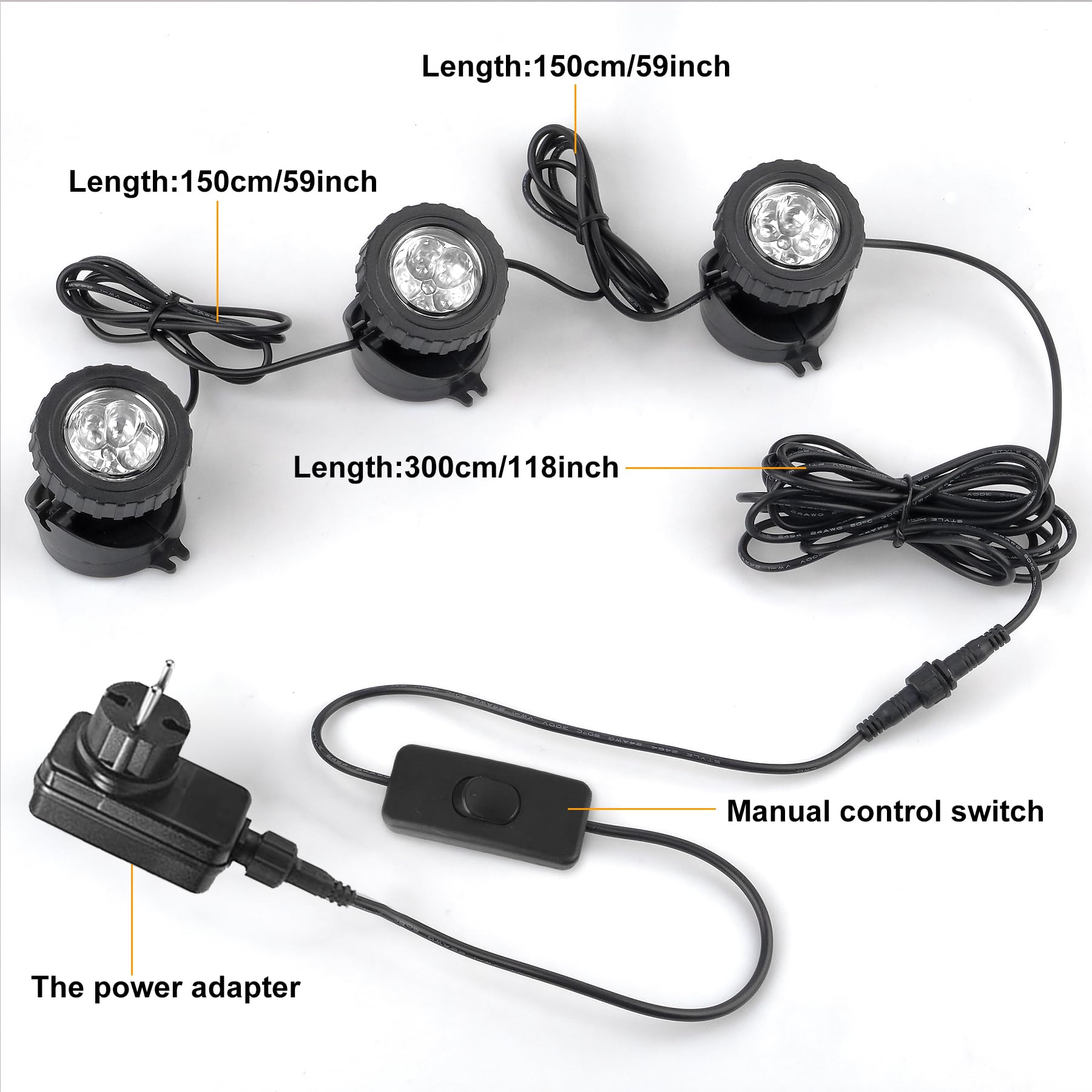 NATPOW Teichbeleuchtung LED Unterwasser, Unterwasserbeleuchtung Warmweiß Unterwasser Teichlicht, IP68 Wasserdicht Gartenbeleuchtung für Garten, Patio, Baum(3 in 1)
