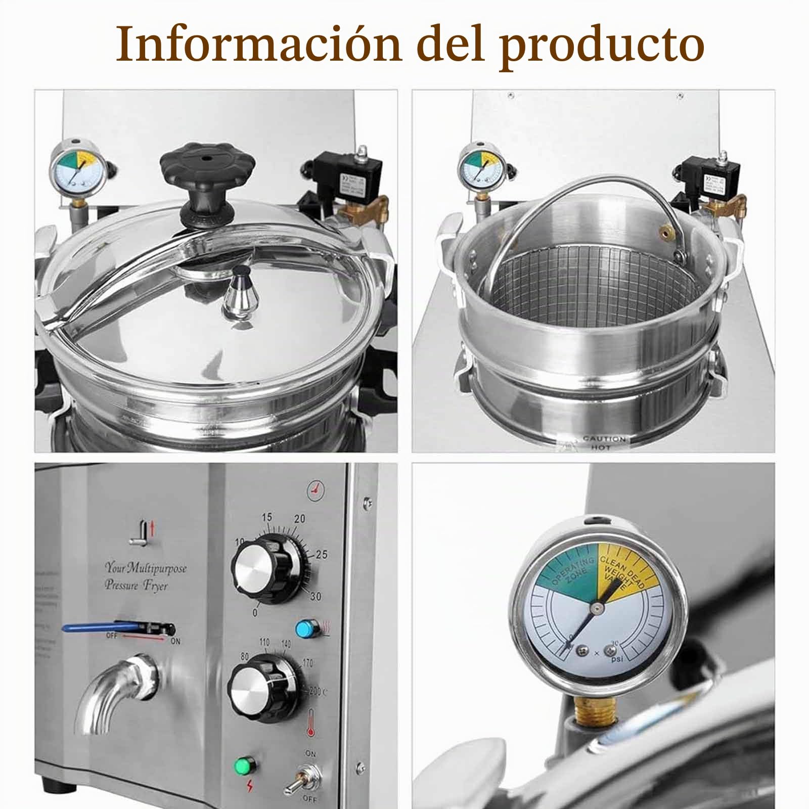 Freidora a Presión Eléctrica de Encimera 16L, Freidora a Alta Presión en Acero Inoxidable, Máquina Comercial con Temporizador para Pollo Frito, Snack Bars y Restaurantes (3000W)