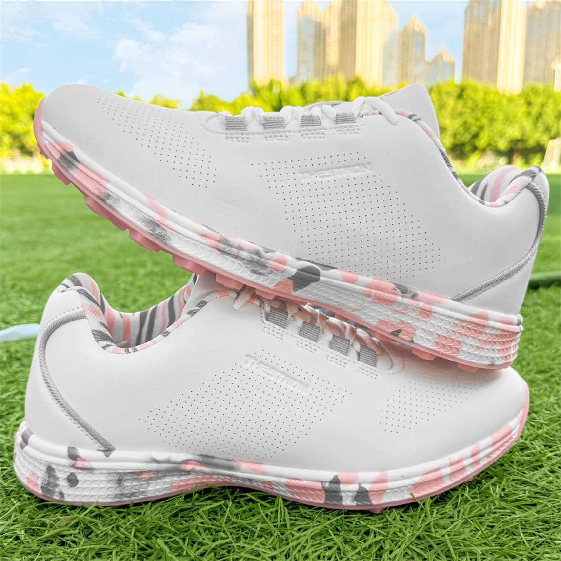Damen Golfschuhe Spikeless Leder Leichte Golf Sport Turnschuhe Wasserdicht Stilvolle Golfschuhe