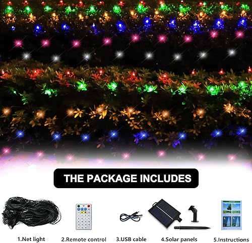 Miniatura 7 de Curyidy Red solar de luces de malla para exteriores, decoraciones de Navidad, cadena de 200 LED, impermeable, 19 modos para arbustos, vallas,