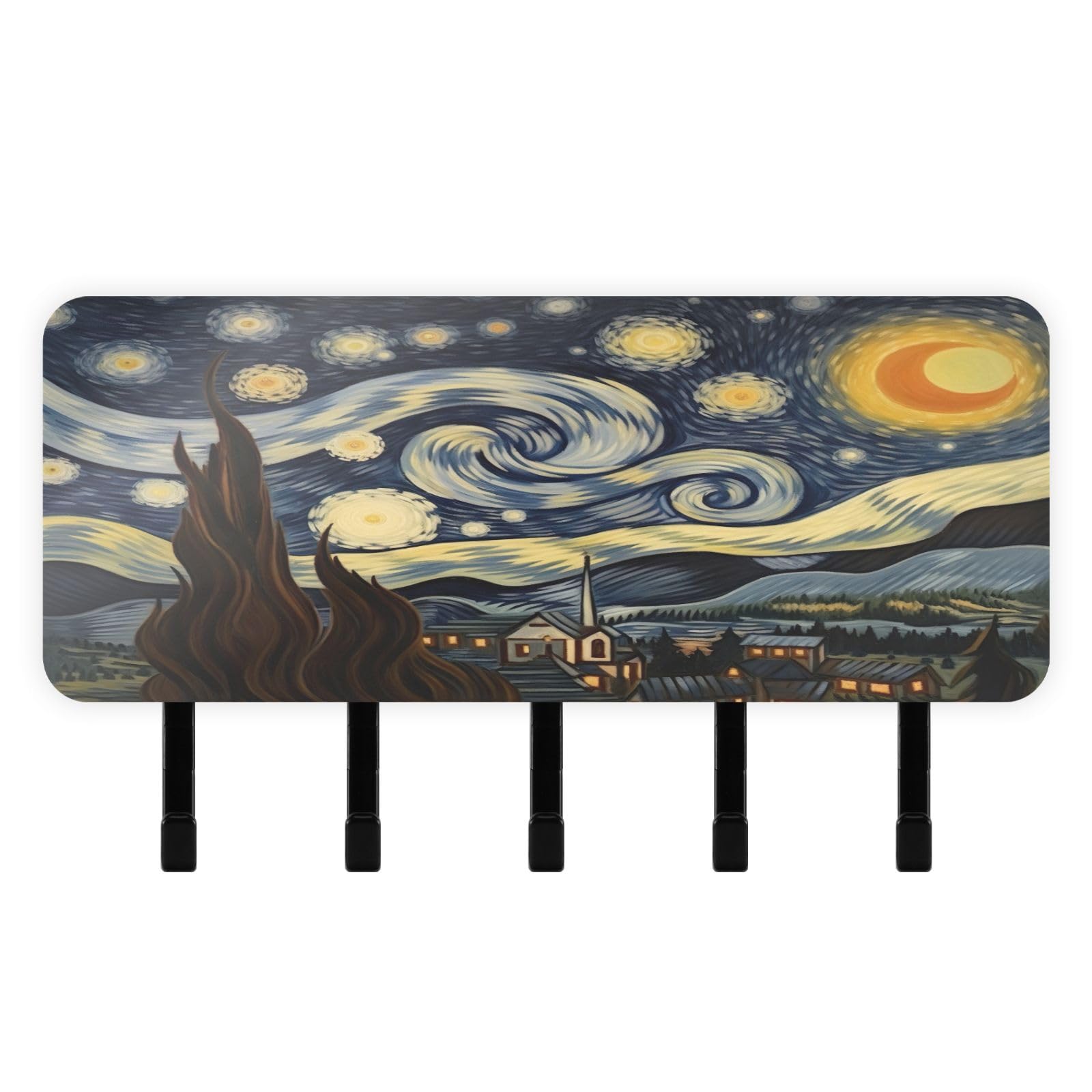 Ttgoth A Van Gogh's Starry Sky Key Holder For Wall Key Rack Wall Mounted With 4 Hooks Self Dhesive Or Drilling Mail Organiser For Entrance Re, Hallway, Office