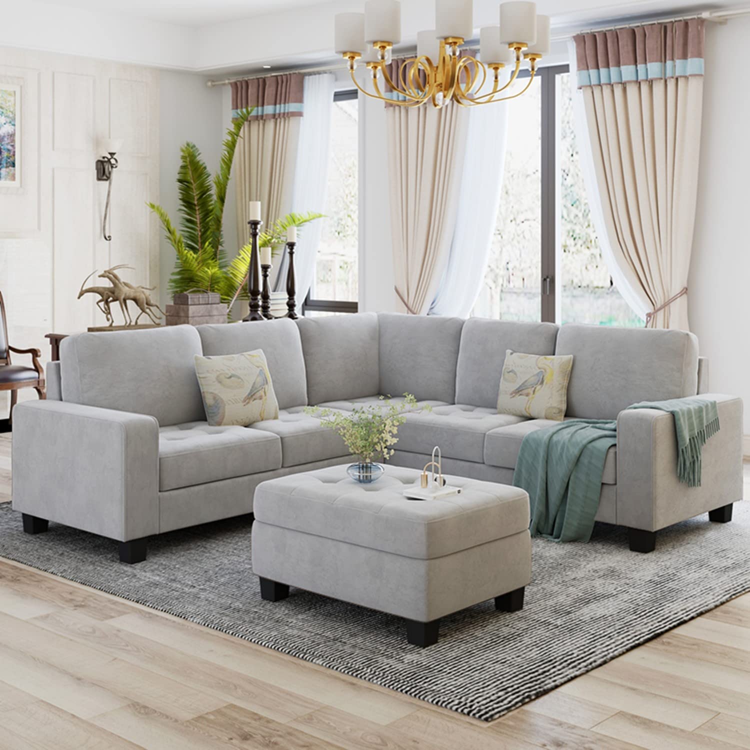 Evie 5 Seater Fabric L Shaped Sectional Sofa Set for Living Room (Grey)-image-22