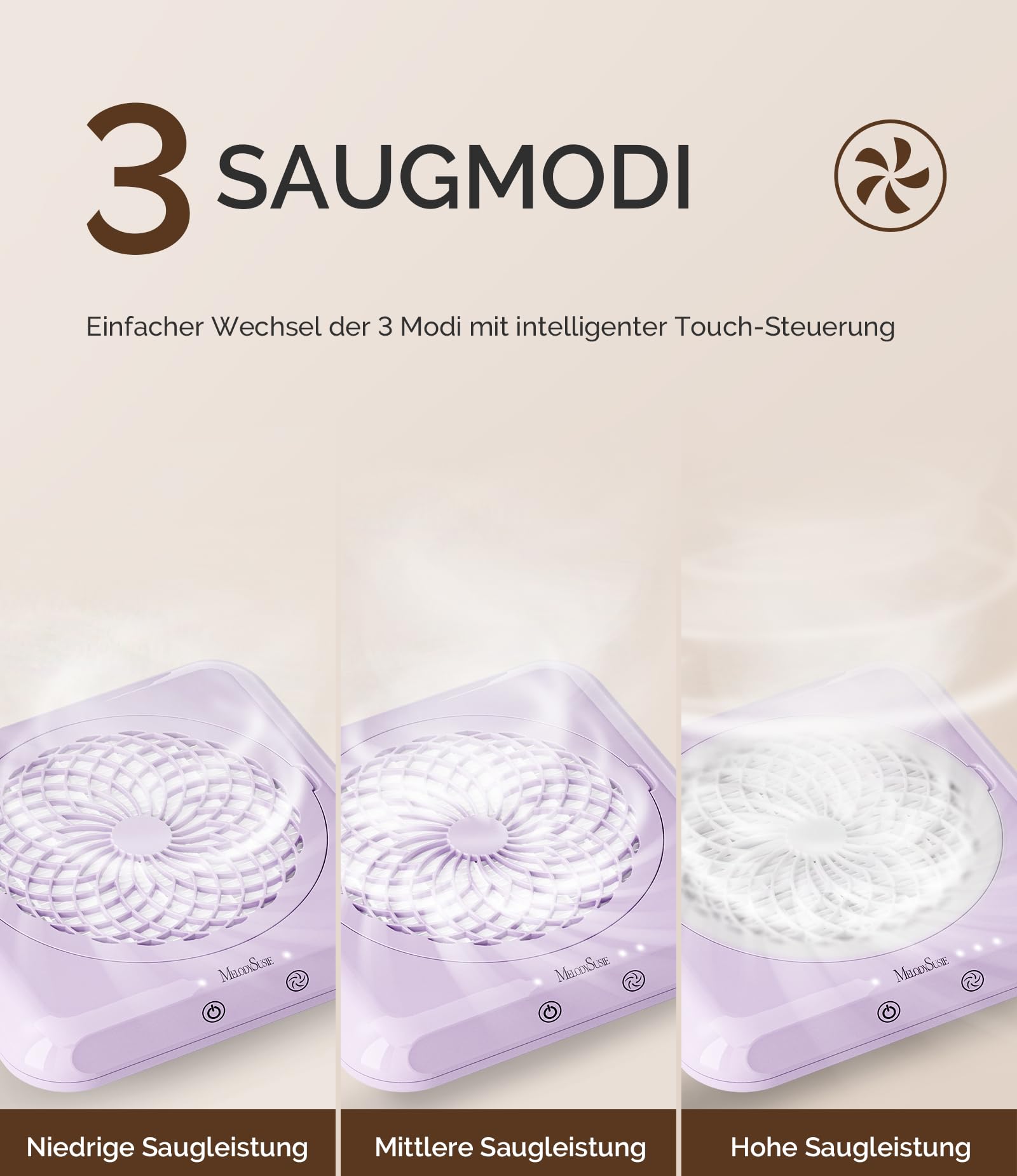 MelodySusie Professioneller Nagelstaubsauger 4500 U/MIN Starker Vakuum Ventilator Staubabsaugung für Nägel Elektrischer Staubabsauger für Acryl-Gel-Nagelpolitur, Geräuscharm, Nagelsalon, SProF (Lila)
