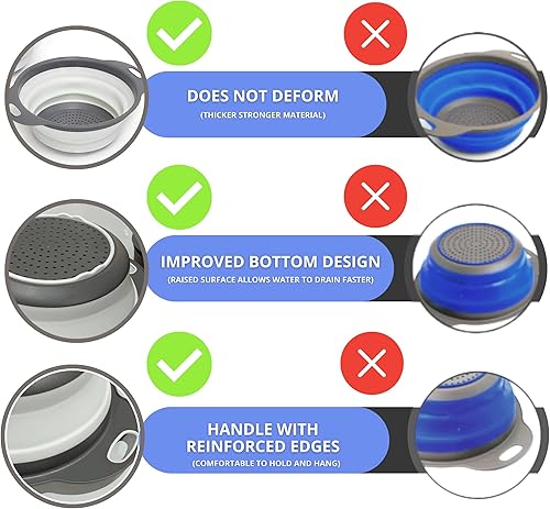 Miniatura 3 de Colador redondo de silicona blanco plegable, colador de cocina blanco, pequeño colador plegable blanco con asas de plástico para drenar verduras y
