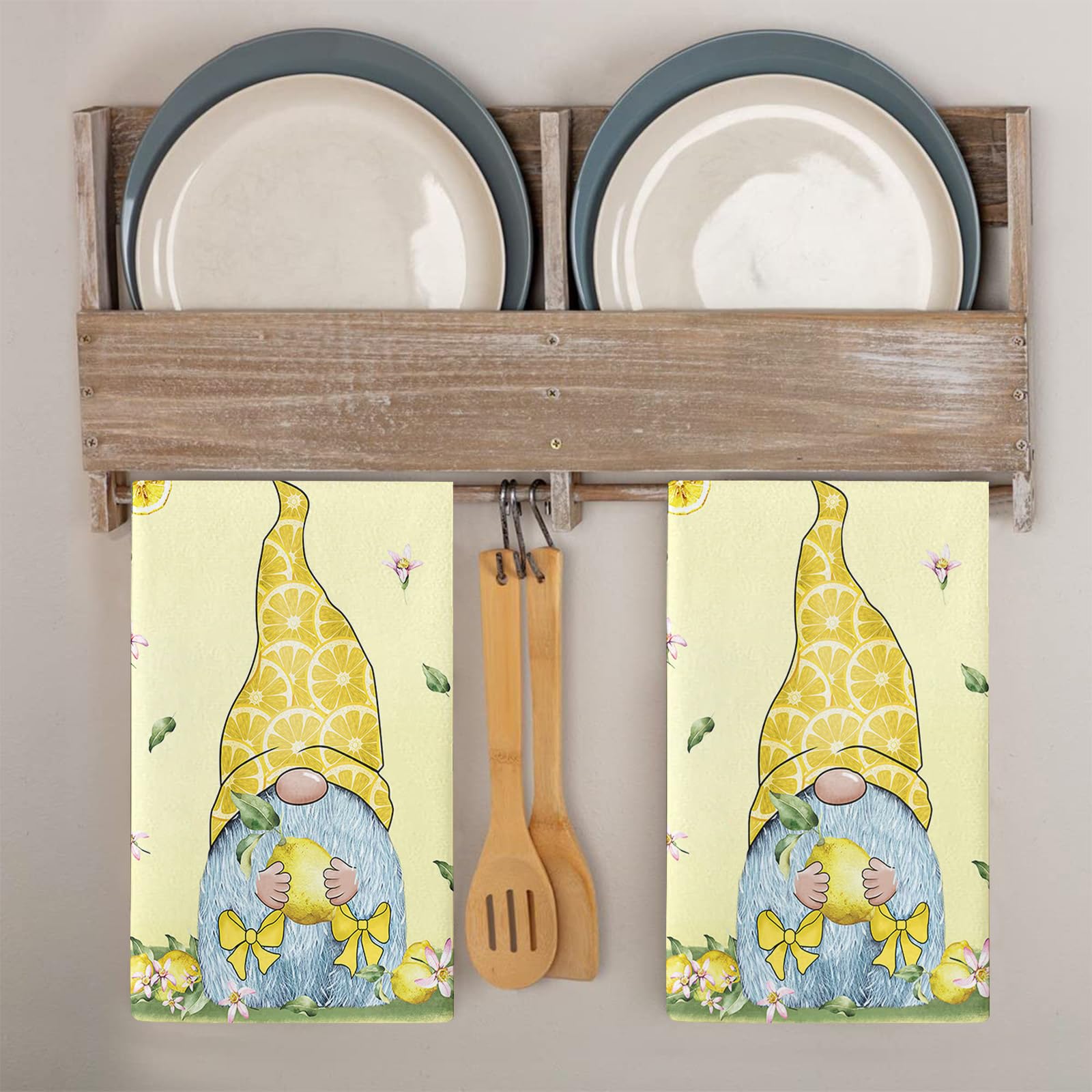 Torchon Cuisine Fleur Naine Jaune Serviette Main Microfibre Torchon Vaisselle Cuisine Absorbant Serviette de Table en Tissu Salle de Bain Petite Serviette Main 4 pièces (40x60 cm)