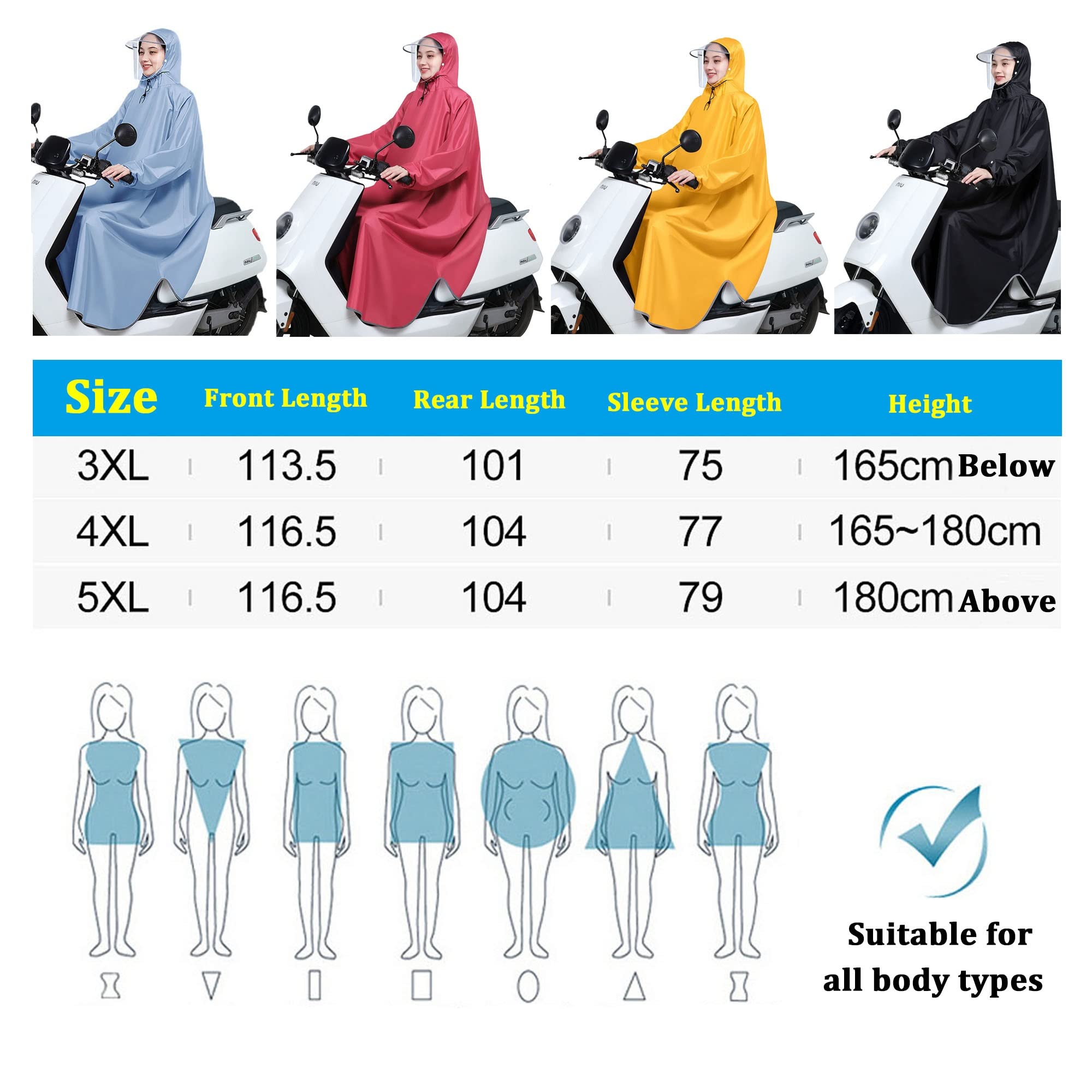 Poncho de Pluie à Capuche Léger avec Bord, Poncho Imperméable à Manches Longues pour Hommes Femmes Adultes Moto, Scooter de Mobilité, Cyclisme, Randonnée (Color : Rouge, Size : 4XL)
