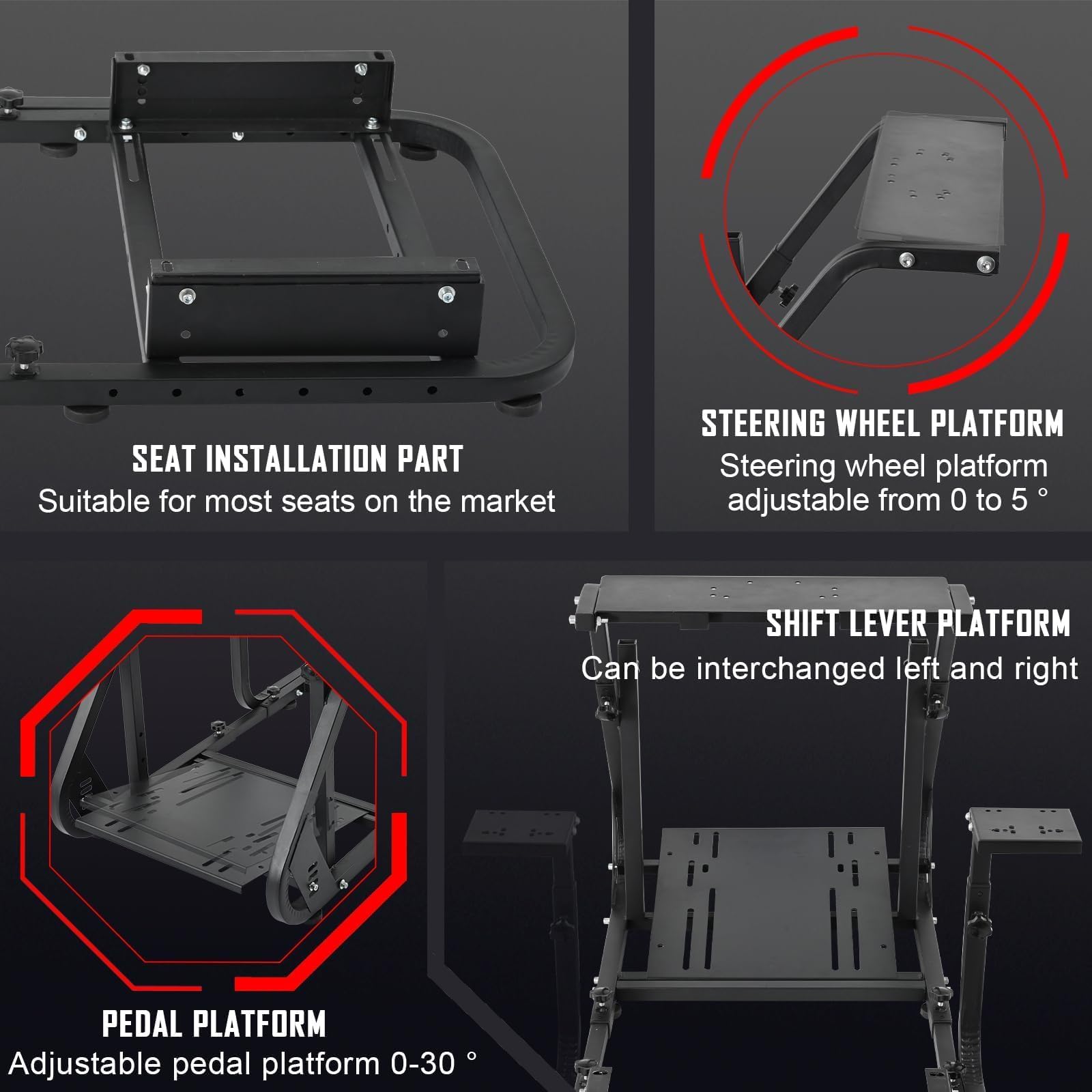 Hottoby G29 Simulador de conducción Cabina Soporte de rueda de carreras para Logitech G25 G27 G920 Gaming Fame Racing Wheel Shifter Pedales de asiento no incluido