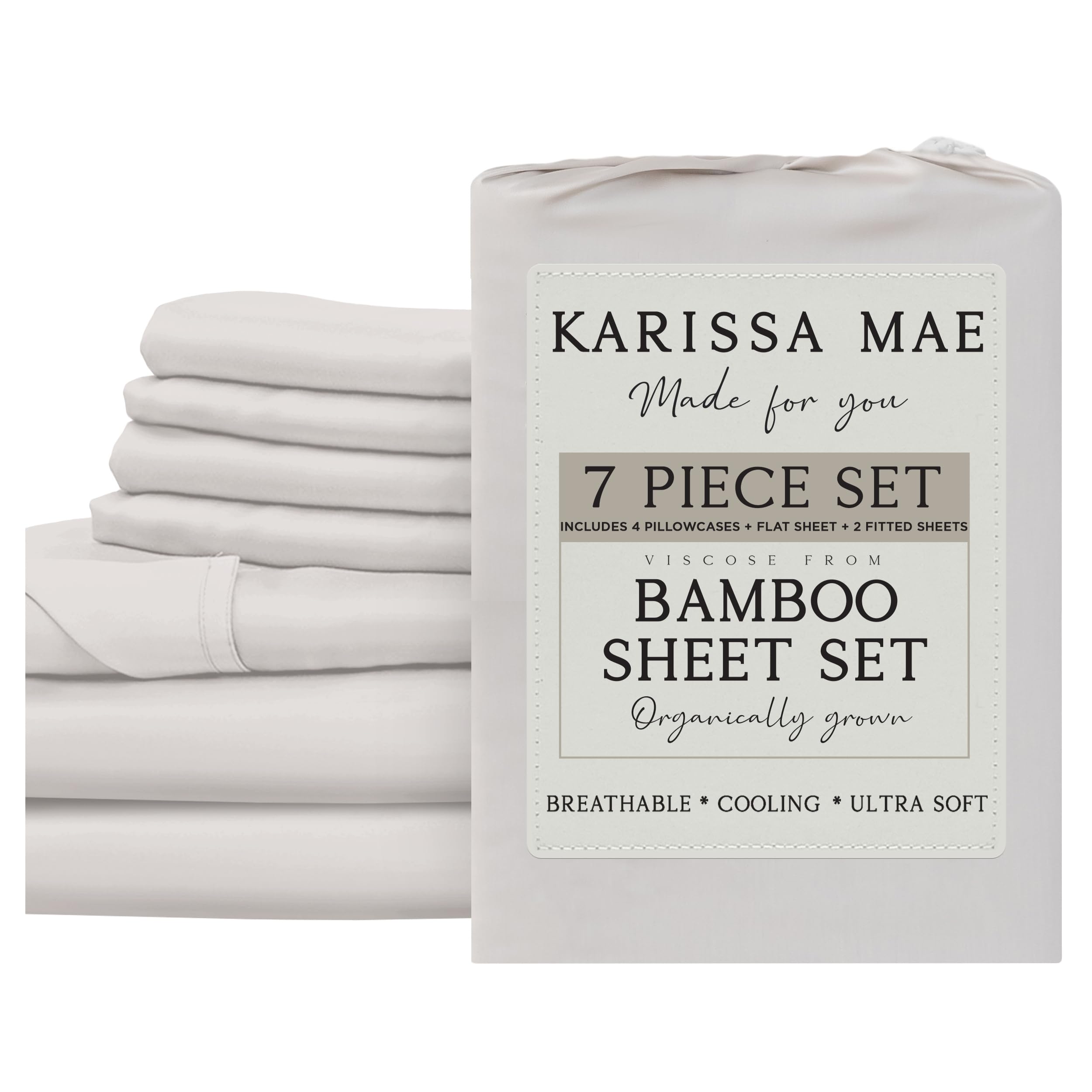 KARISSA MAE 7 Piece Luxury Bamboo Viscose Split King Sheets, FSC Certified