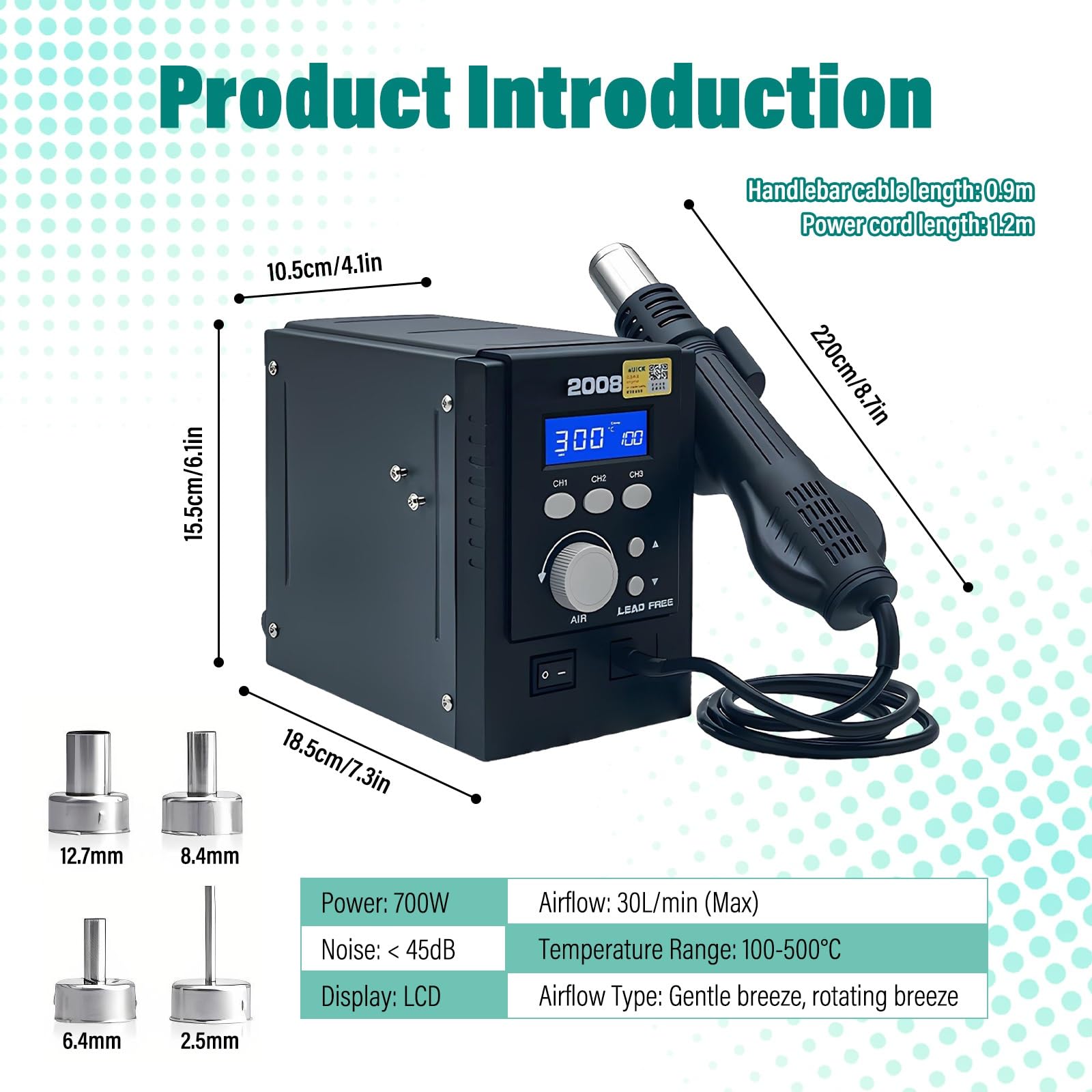 Cyfrowa Stacja Lutownicza 700w LCD Stacja Lutownicza Gorące Powietrze Z Regulowaną Lutownicą I Spiralnym Przepływem Powietrza Do Naprawy PCB I BGA